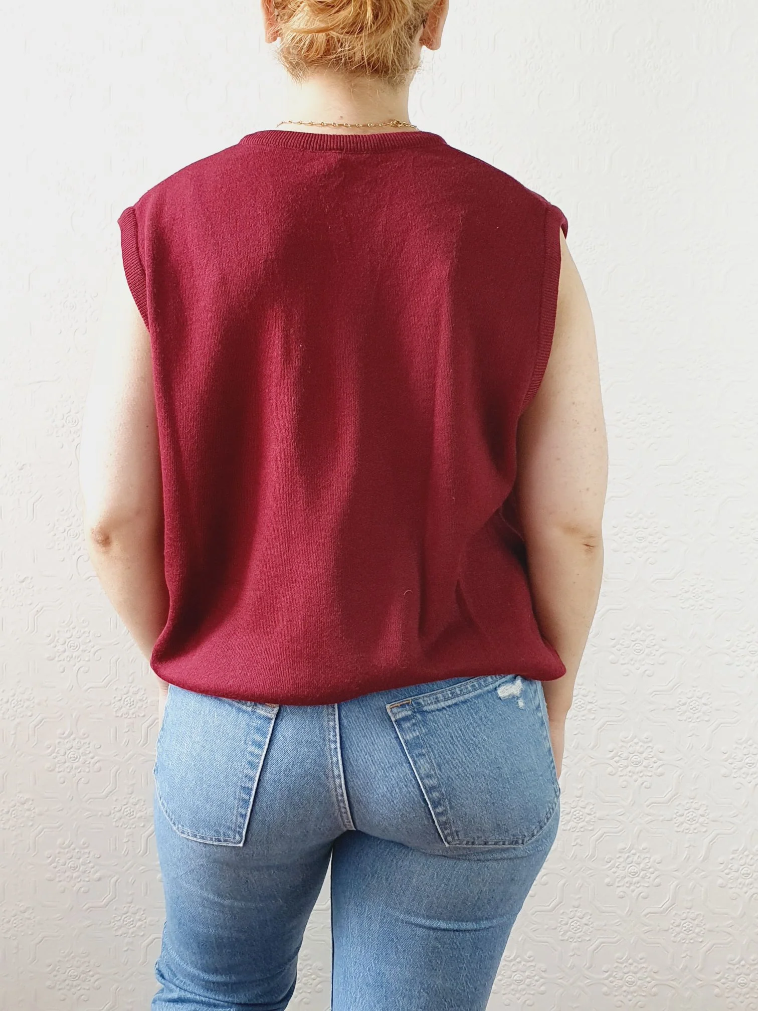 Vintage Burgundy Wool V-Neck Vest - M/L - Image 6