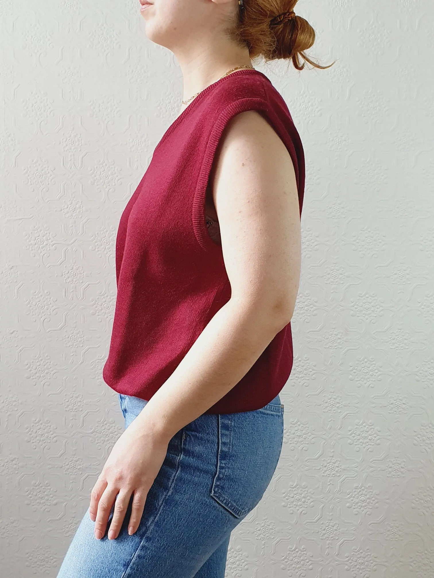 Vintage Burgundy Wool V-Neck Vest - M/L - Image 7