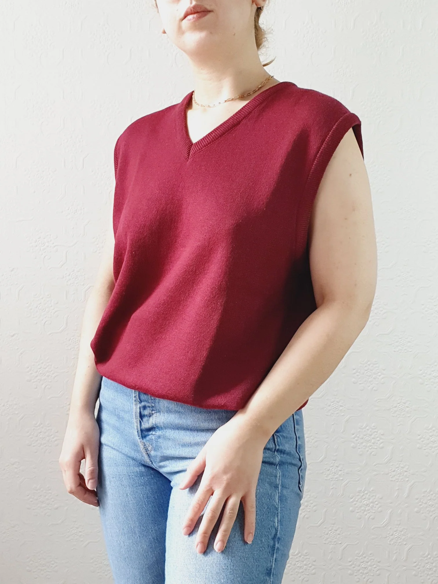 Vintage Burgundy Wool V-Neck Vest - M/L - Image 8