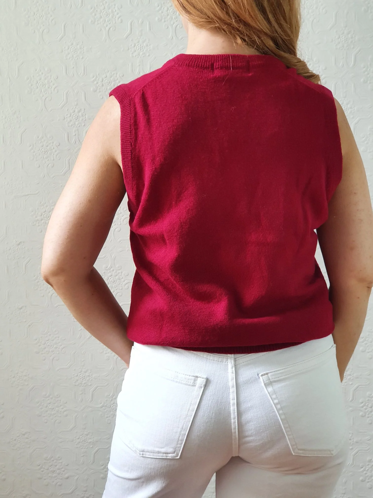 Vintage Burgundy Wool V-Neck Vest - S/M - Image 5