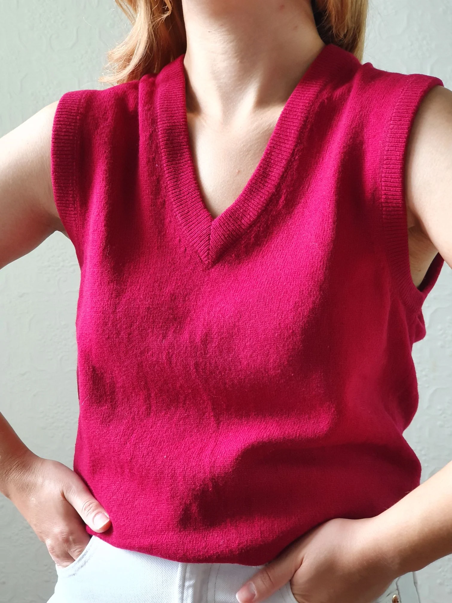 Vintage Burgundy Wool V-Neck Vest - S/M - Image 6