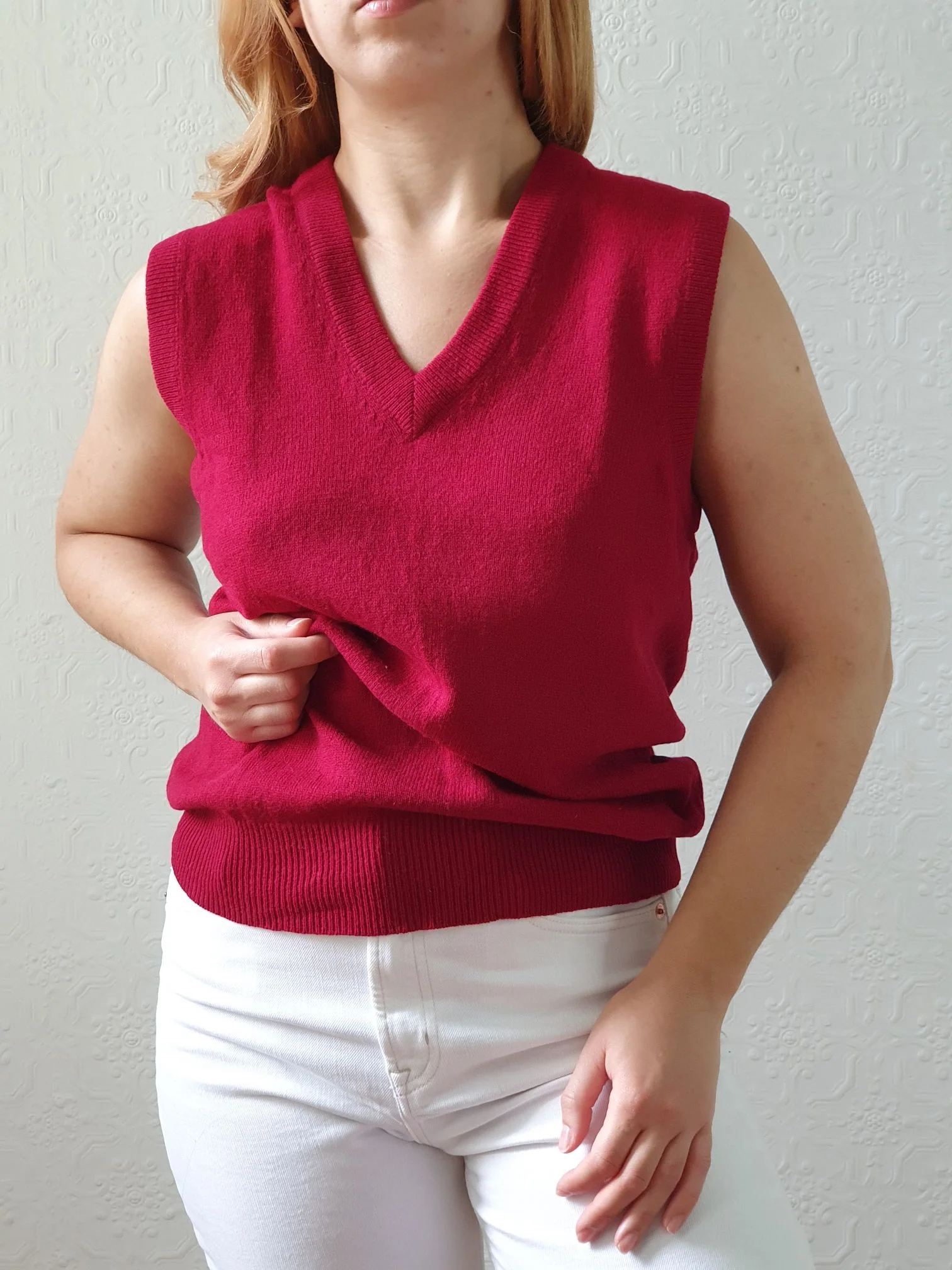 Vintage Burgundy Wool V-Neck Vest - S/M - Image 7