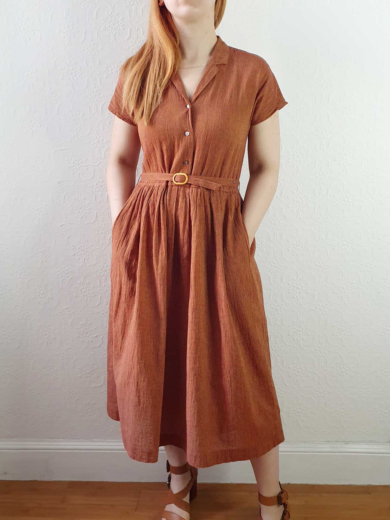 Vintage Burnt Orange Shirt Dress - S