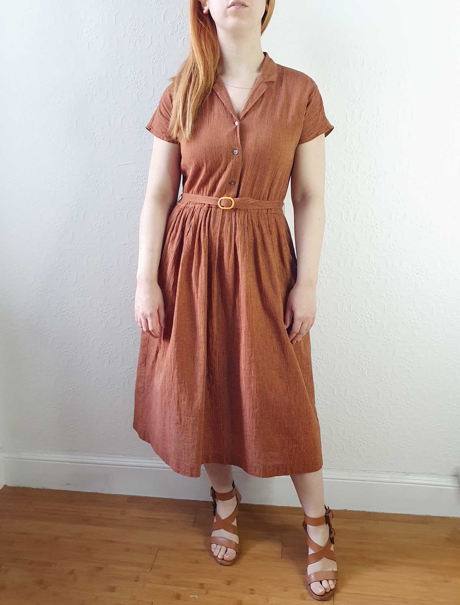 Vintage Burnt Orange Shirt Dress - S - Image 2