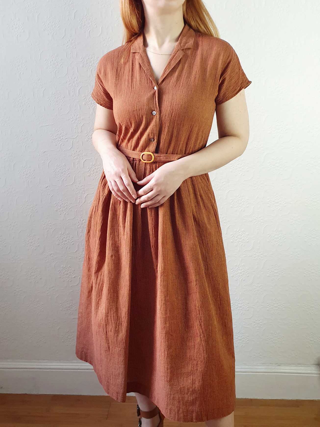 Vintage Burnt Orange Shirt Dress - S - Image 3