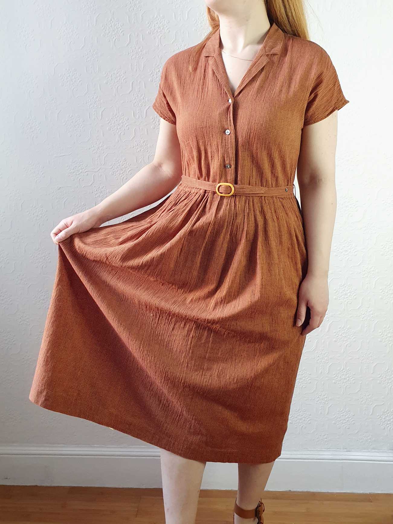 Vintage Burnt Orange Shirt Dress - S - Image 7