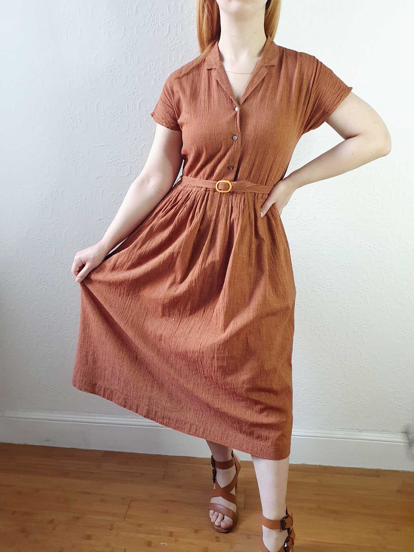 Vintage Burnt Orange Shirt Dress - S - Image 8
