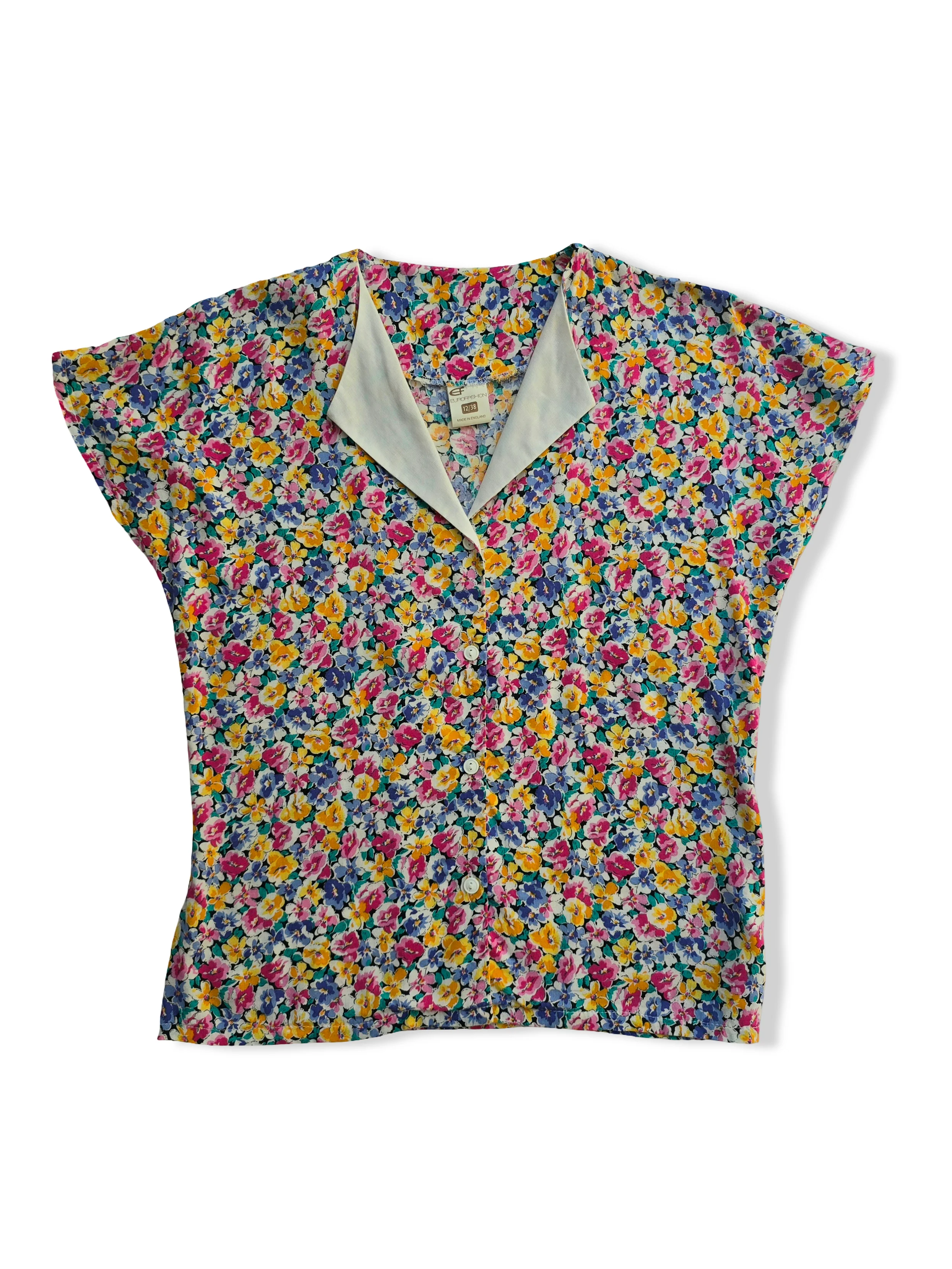 Vintage Button Up Floral Print Blouse - S