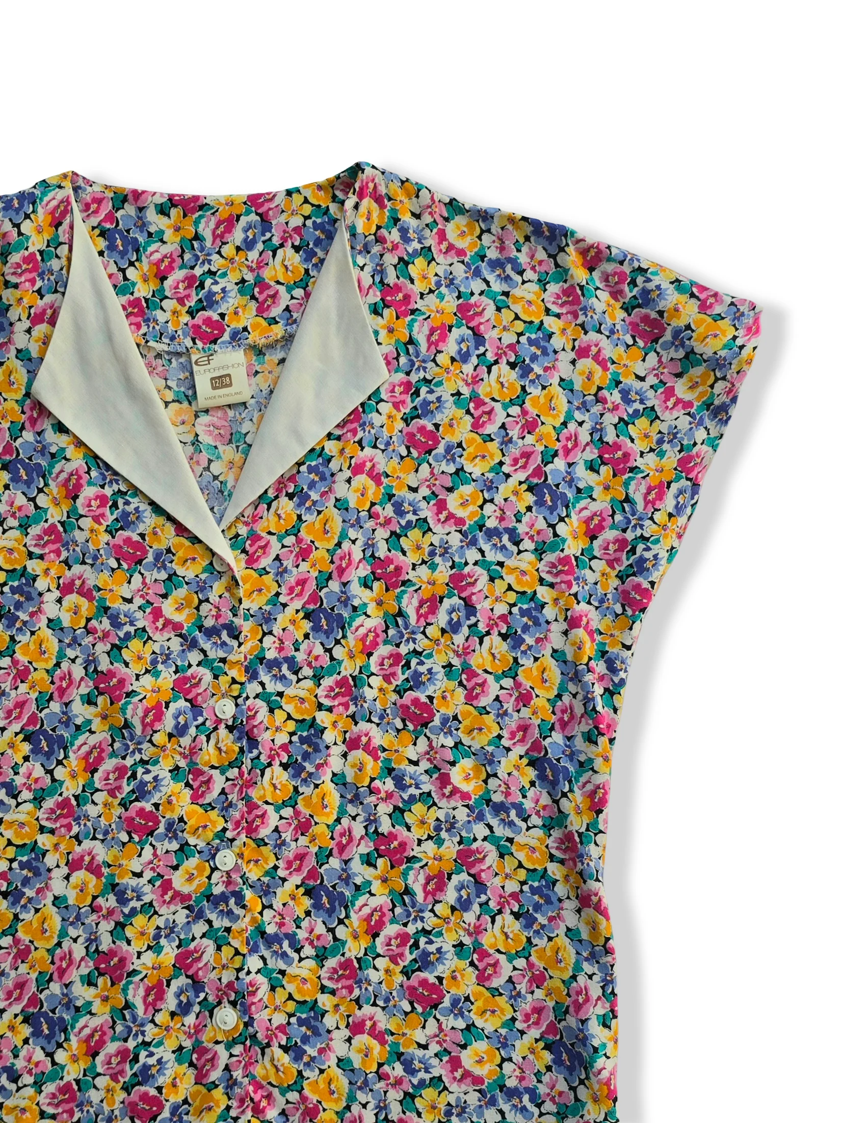 Vintage Button Up Floral Print Blouse - S - Image 2