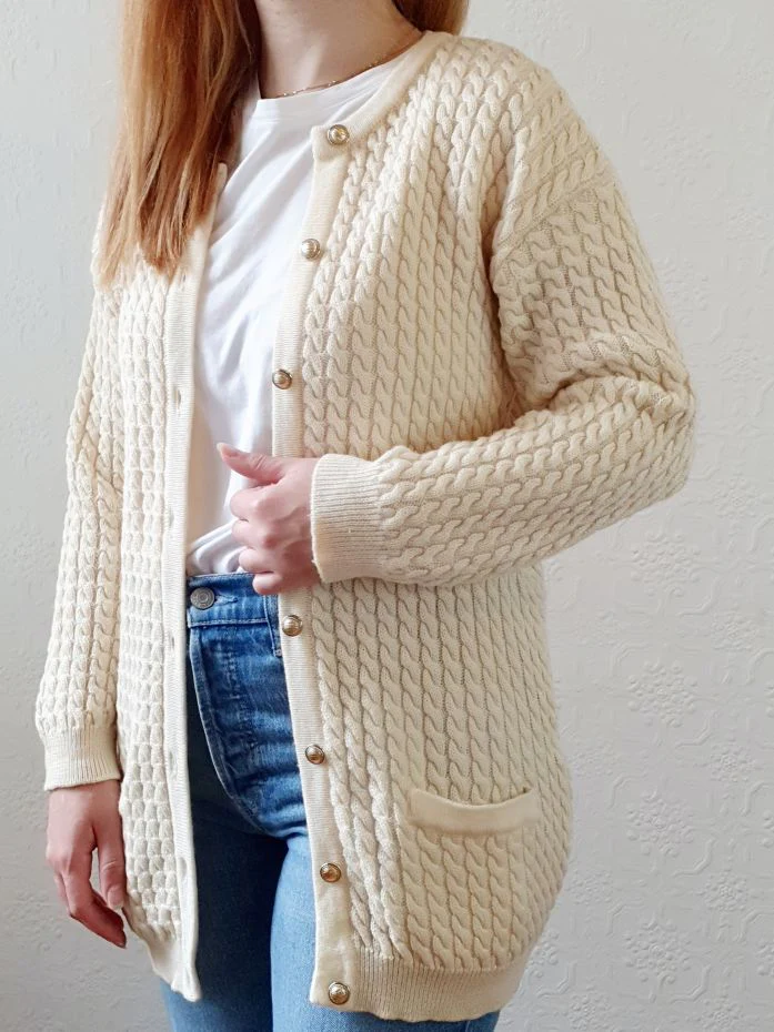Vintage Cable Knit Cardigan - S/M - Image 2