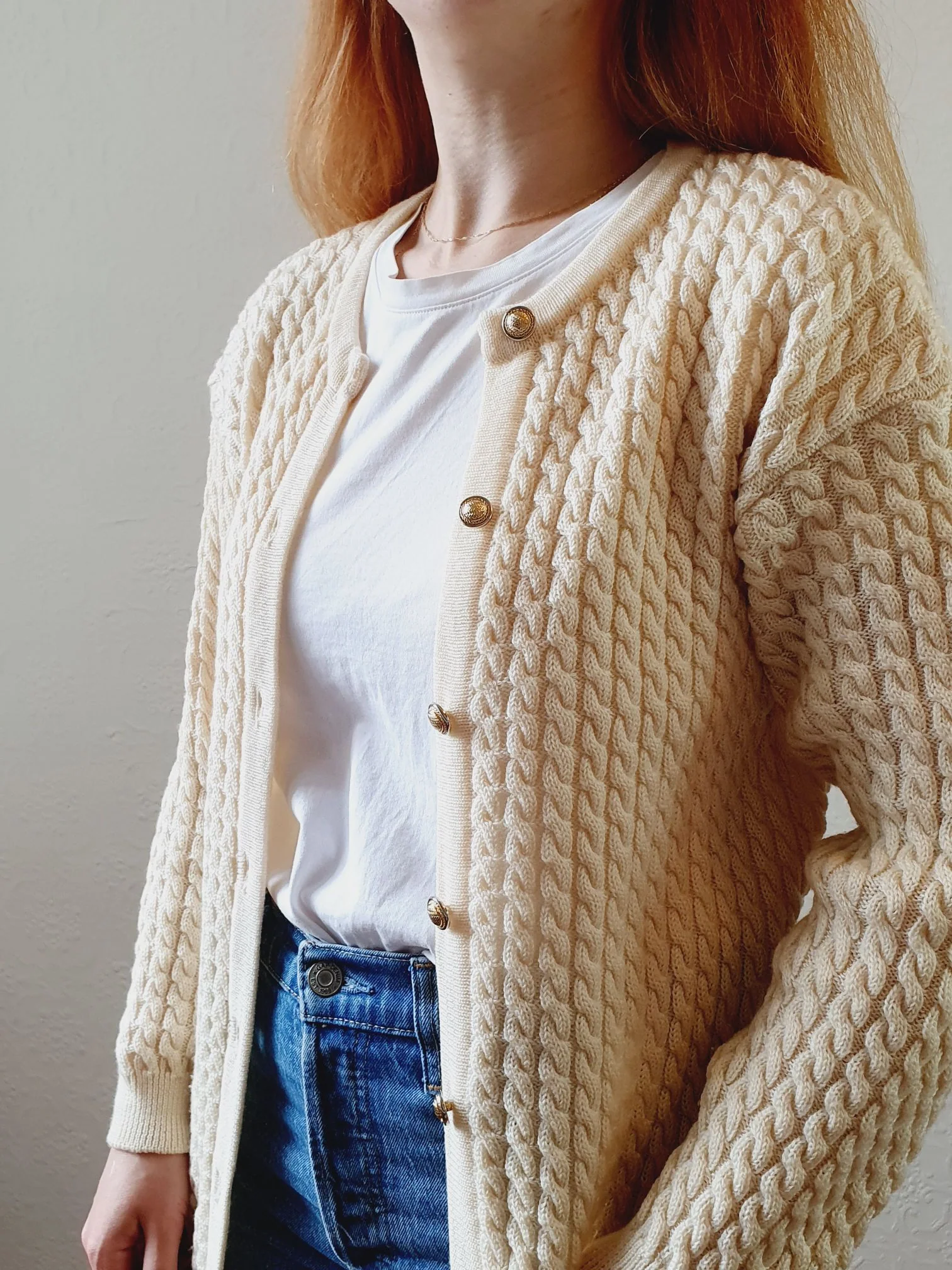 Vintage Cable Knit Cardigan - S/M - Image 4