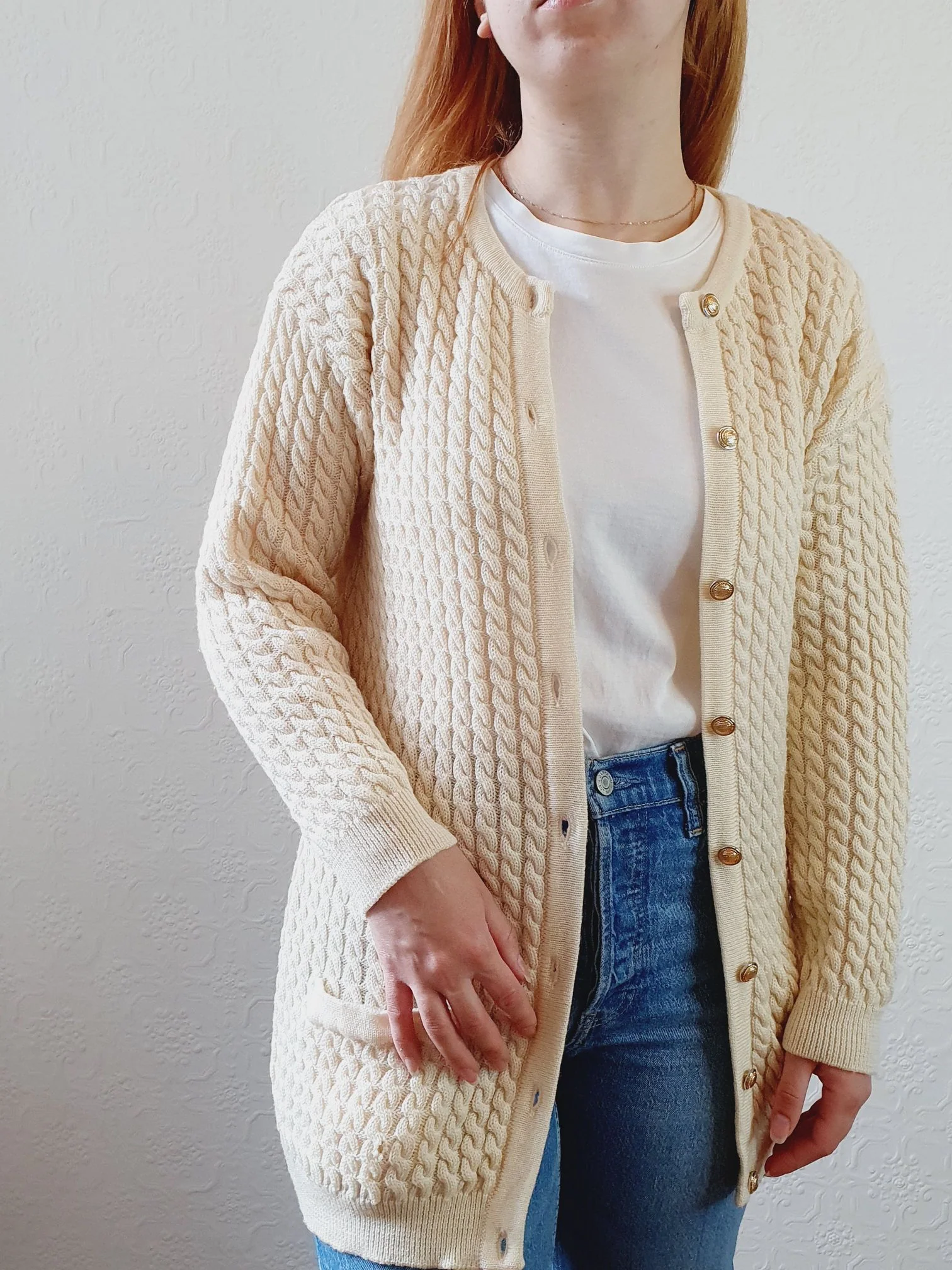 Vintage Cable Knit Cardigan - S/M - Image 5