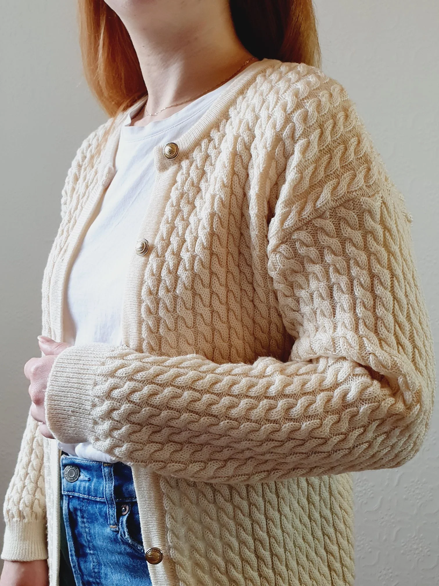 Vintage Cable Knit Cardigan - S/M - Image 7