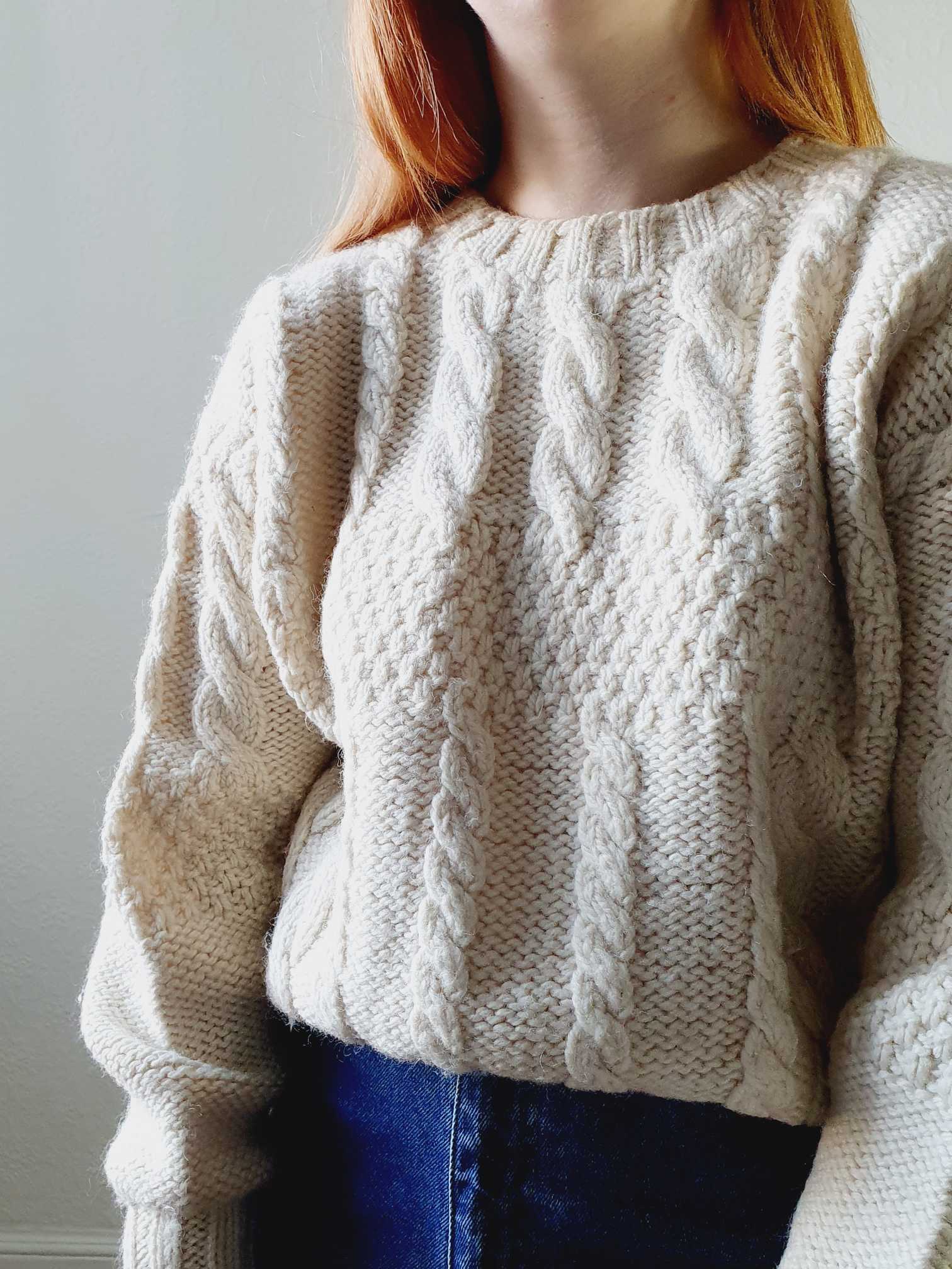 Vintage Cable Knit Cream Wool Arran Style Jumper - S/M/L - Image 2