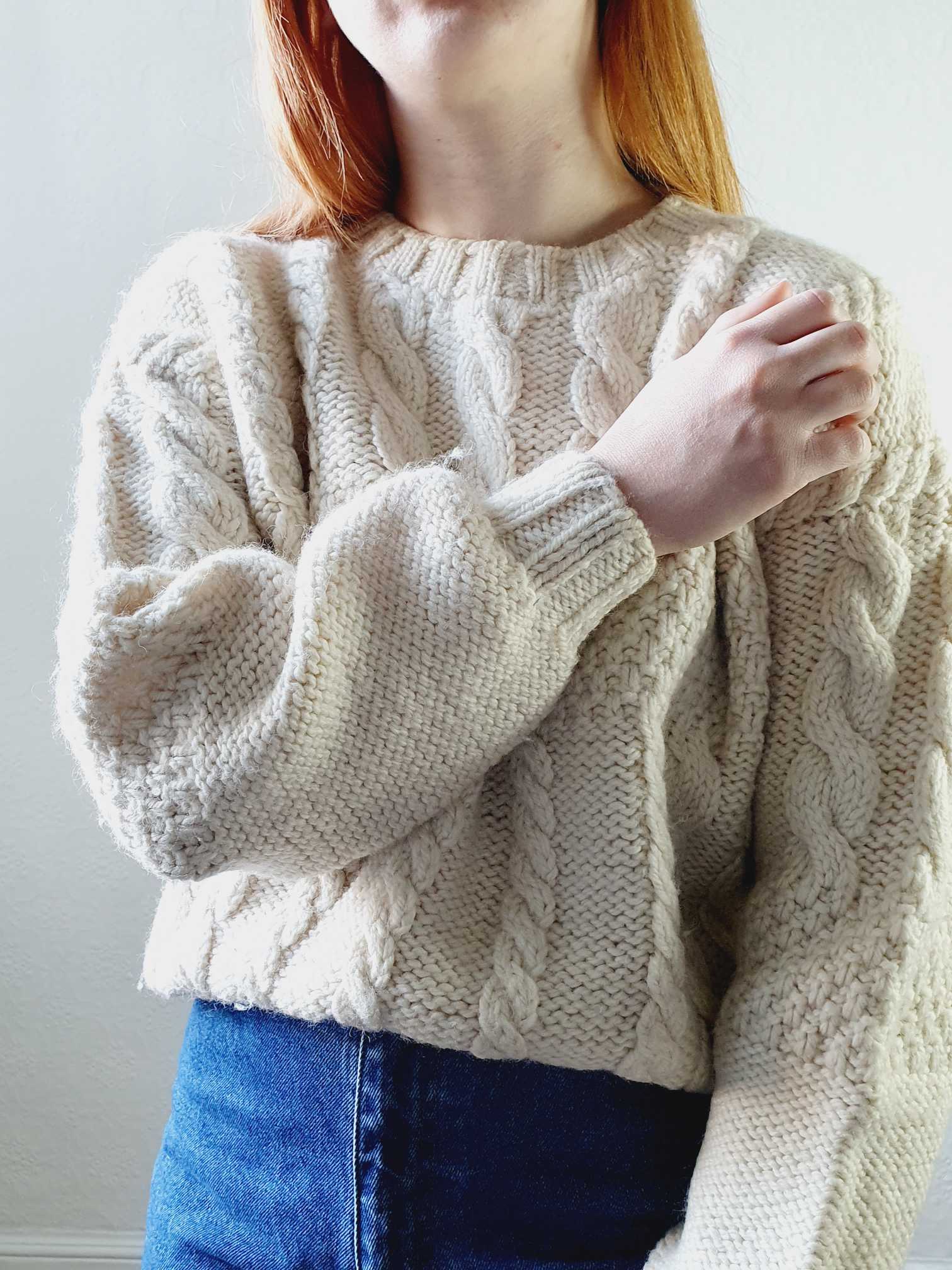 Vintage Cable Knit Cream Wool Arran Style Jumper - S/M/L - Image 3