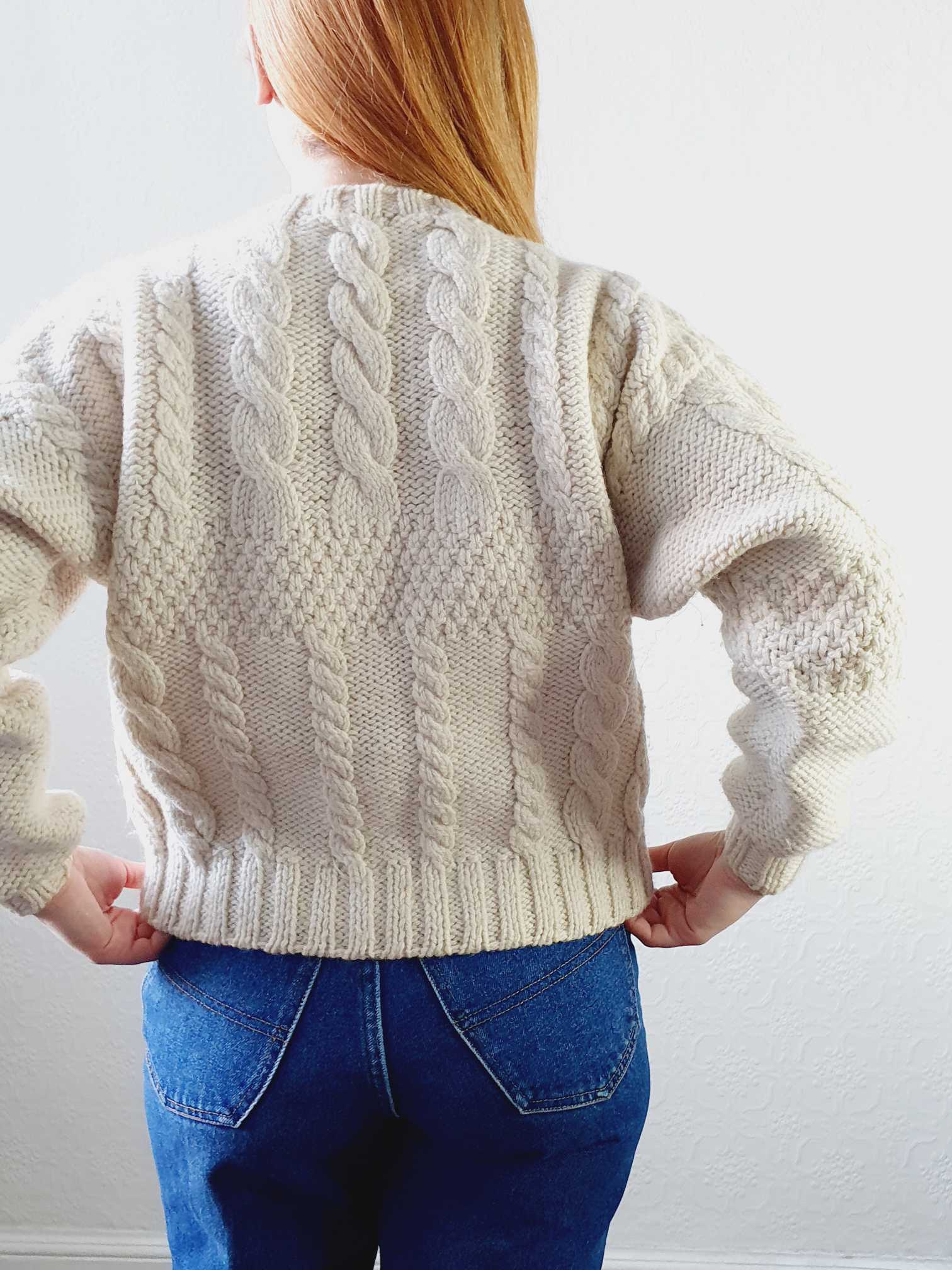 Vintage Cable Knit Cream Wool Arran Style Jumper - S/M/L - Image 7