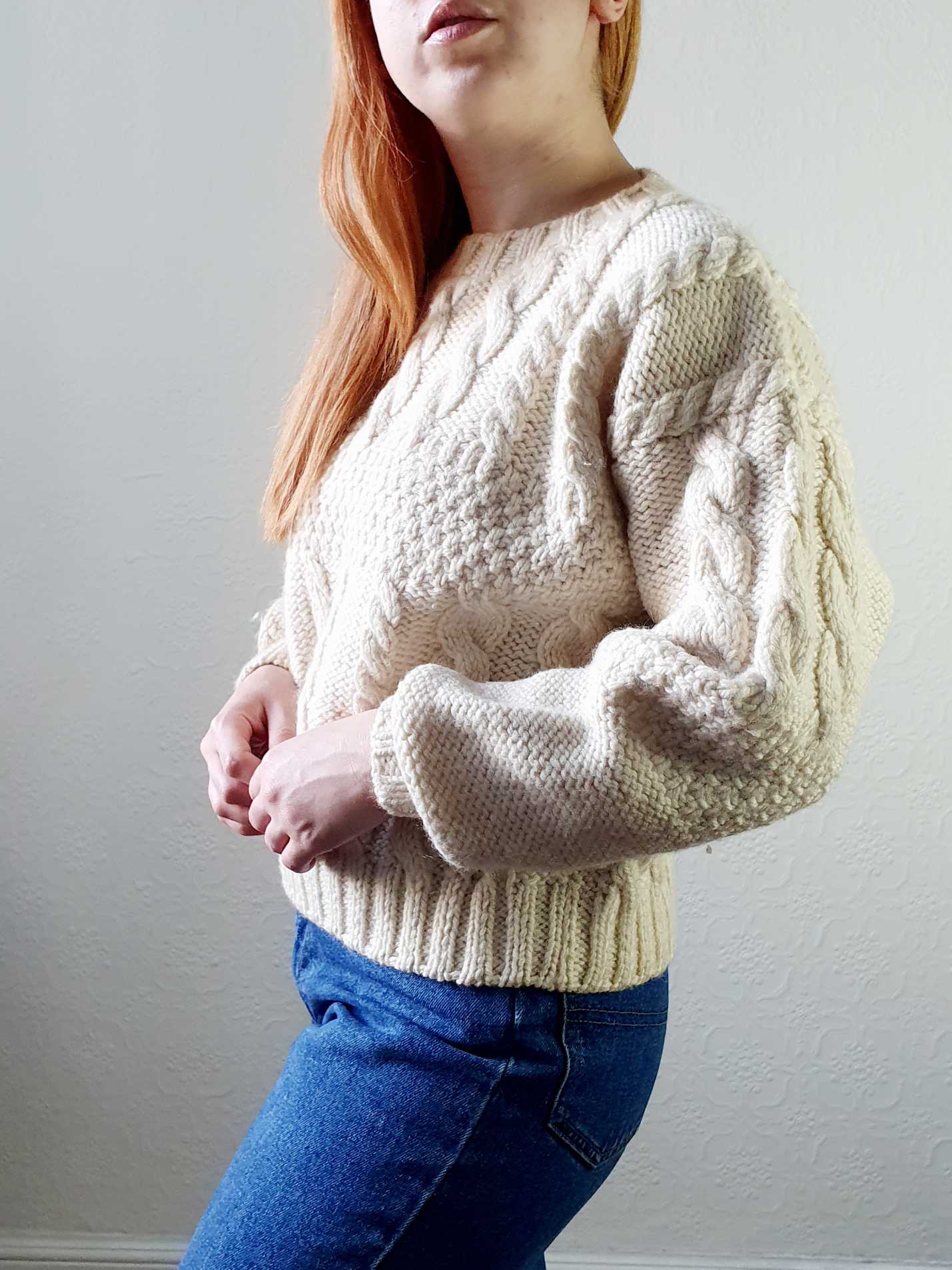Vintage Cable Knit Cream Wool Arran Style Jumper - S/M/L - Image 8
