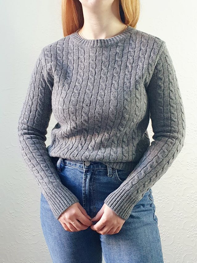 Vintage Cable Knit Grey Jumper - XS