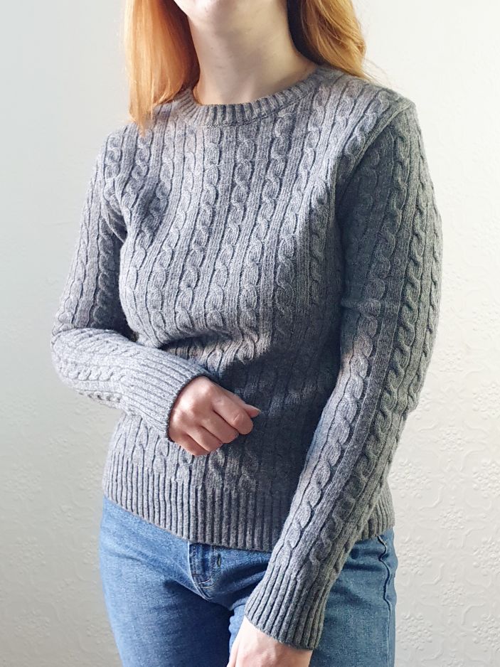 Vintage Cable Knit Grey Jumper - XS - Image 2