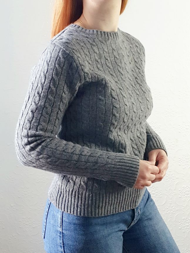 Vintage Cable Knit Grey Jumper - XS - Image 6