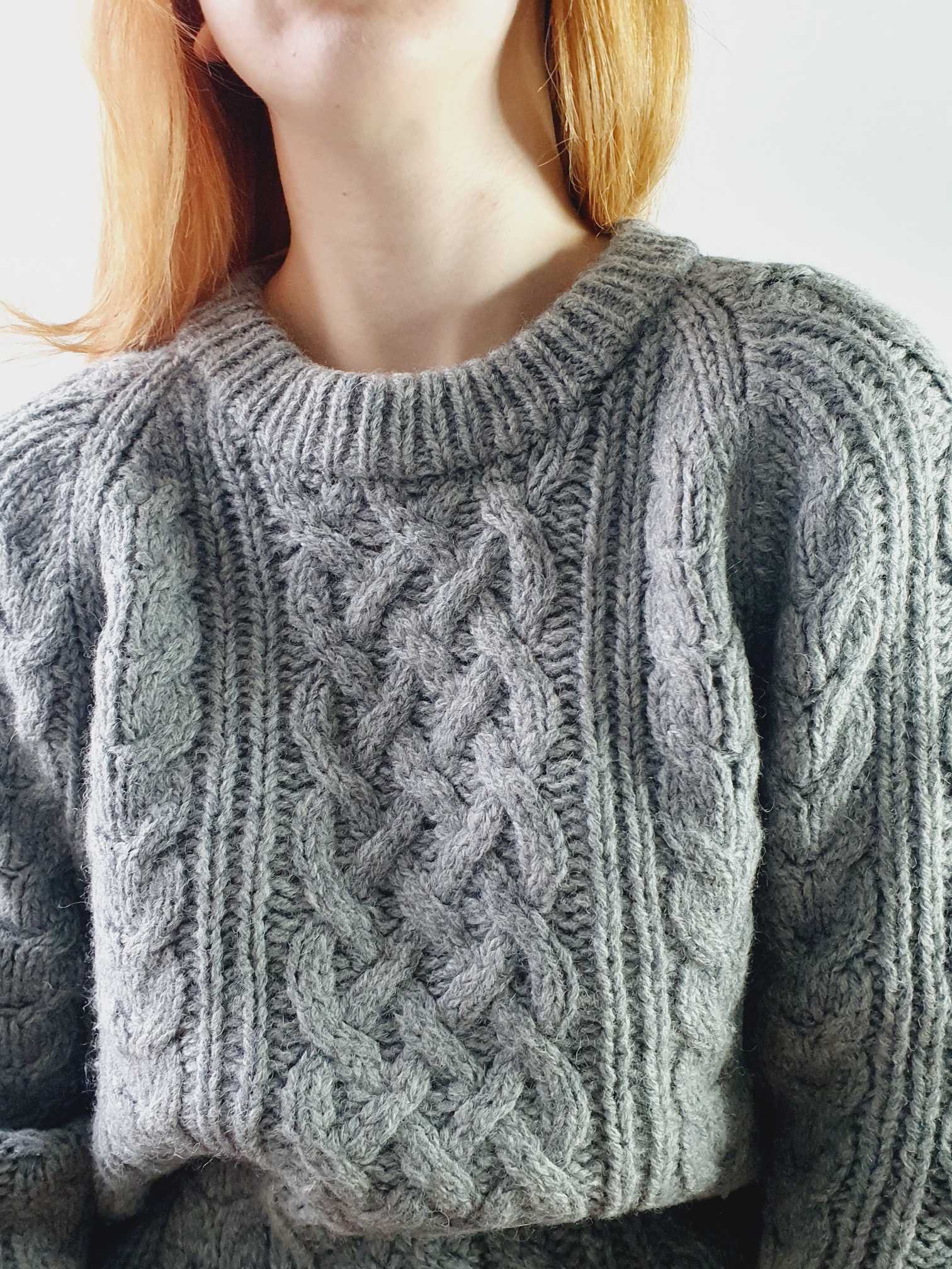 Vintage Chunky Knit Grey Aran Wool Jumper - L - Image 6