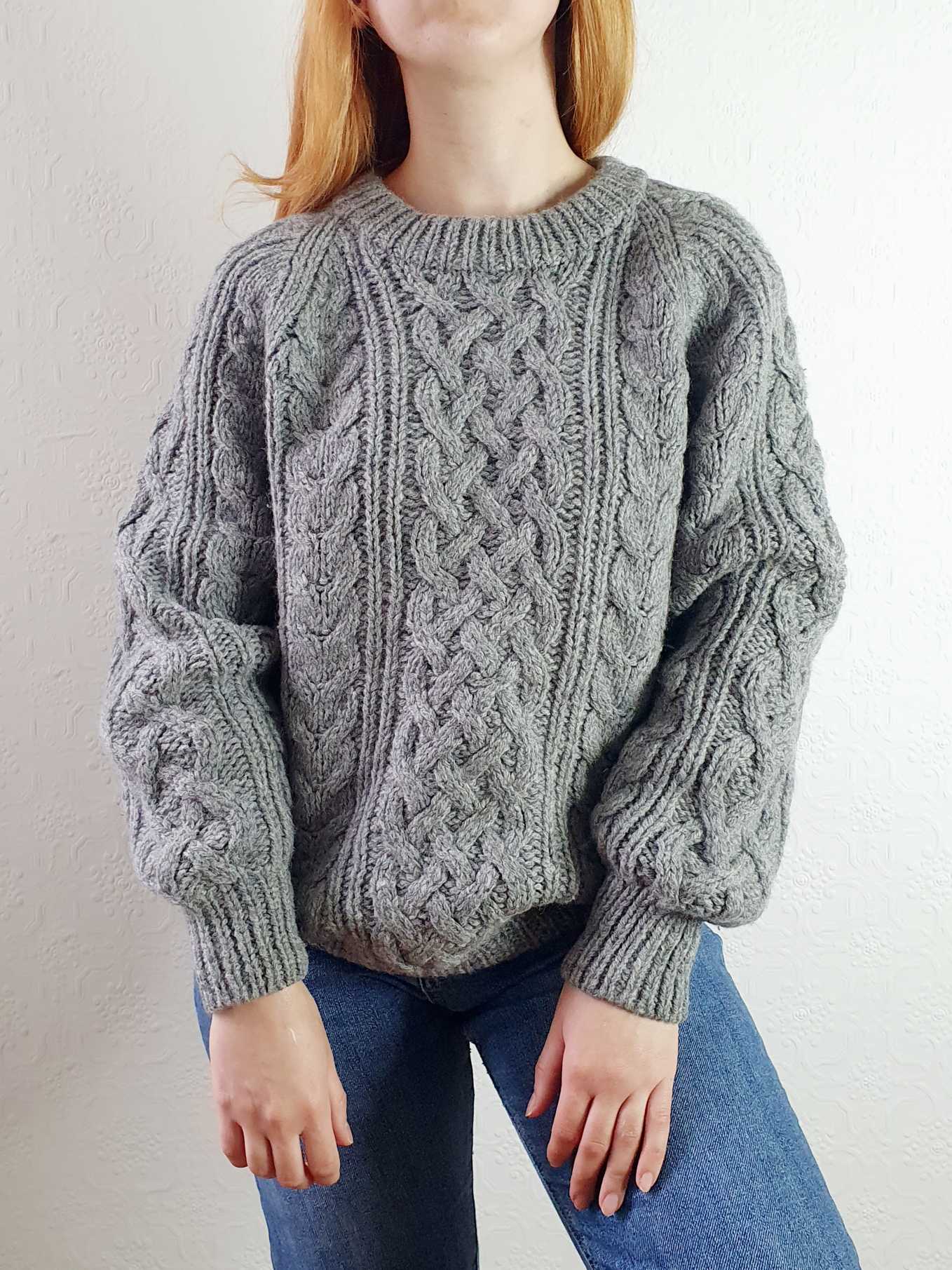 Vintage Chunky Knit Grey Aran Wool Jumper - L - Image 7