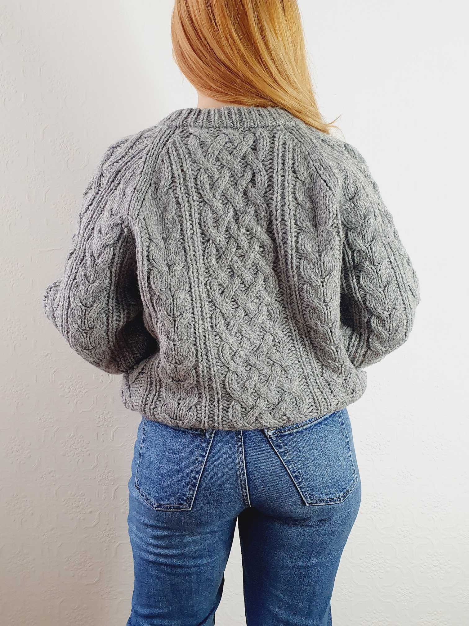 Vintage Chunky Knit Grey Aran Wool Jumper - L - Image 8