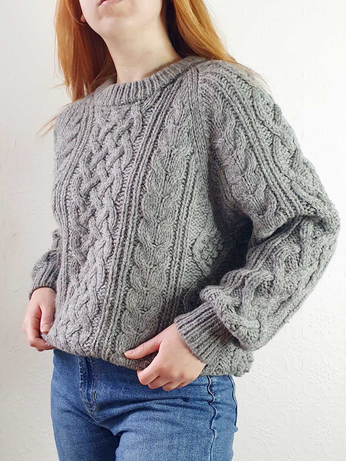 Vintage Chunky Knit Grey Aran Wool Jumper - L - Image 9