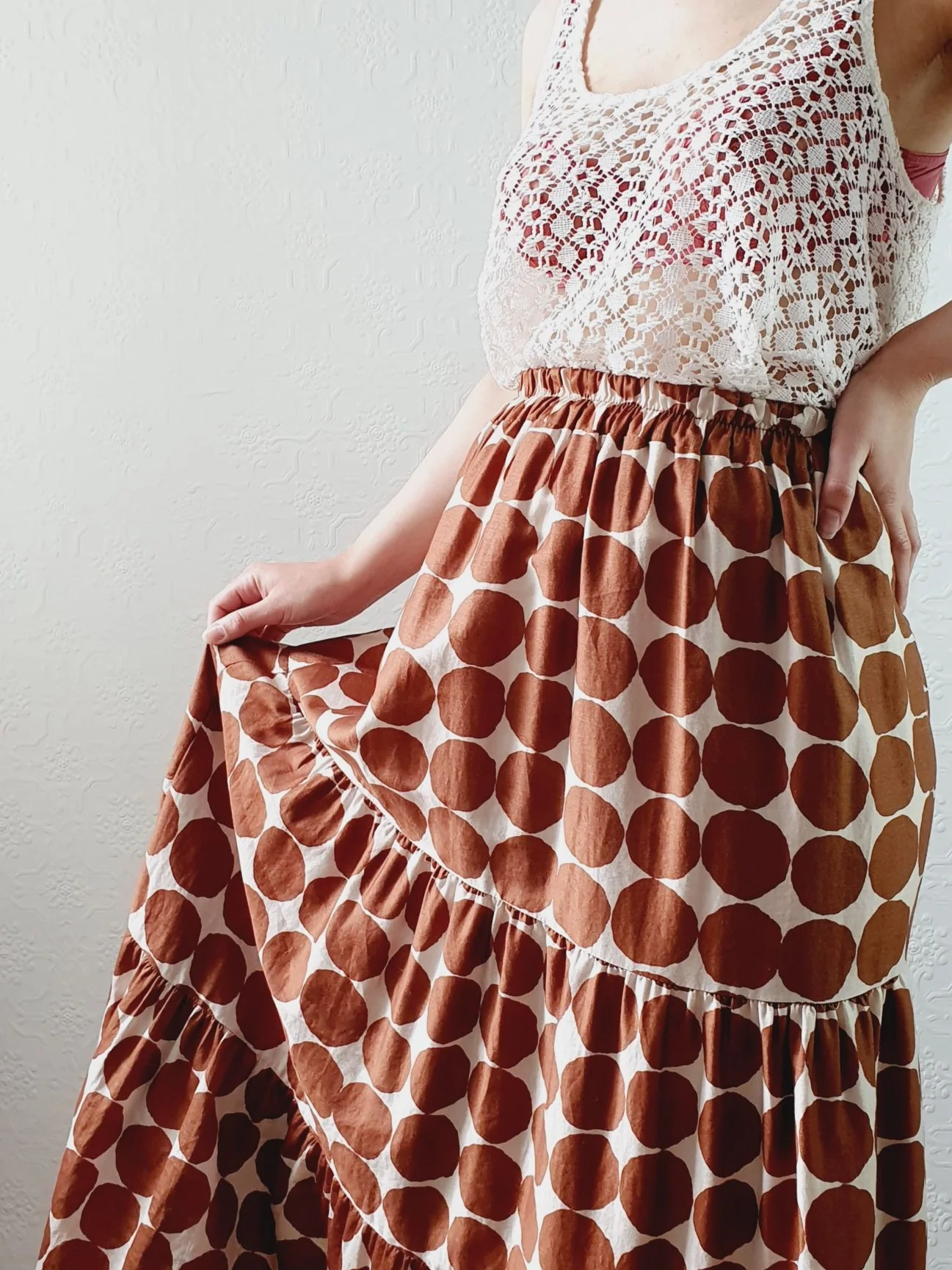 Vintage Circle Print Tiered Skirt - S/M