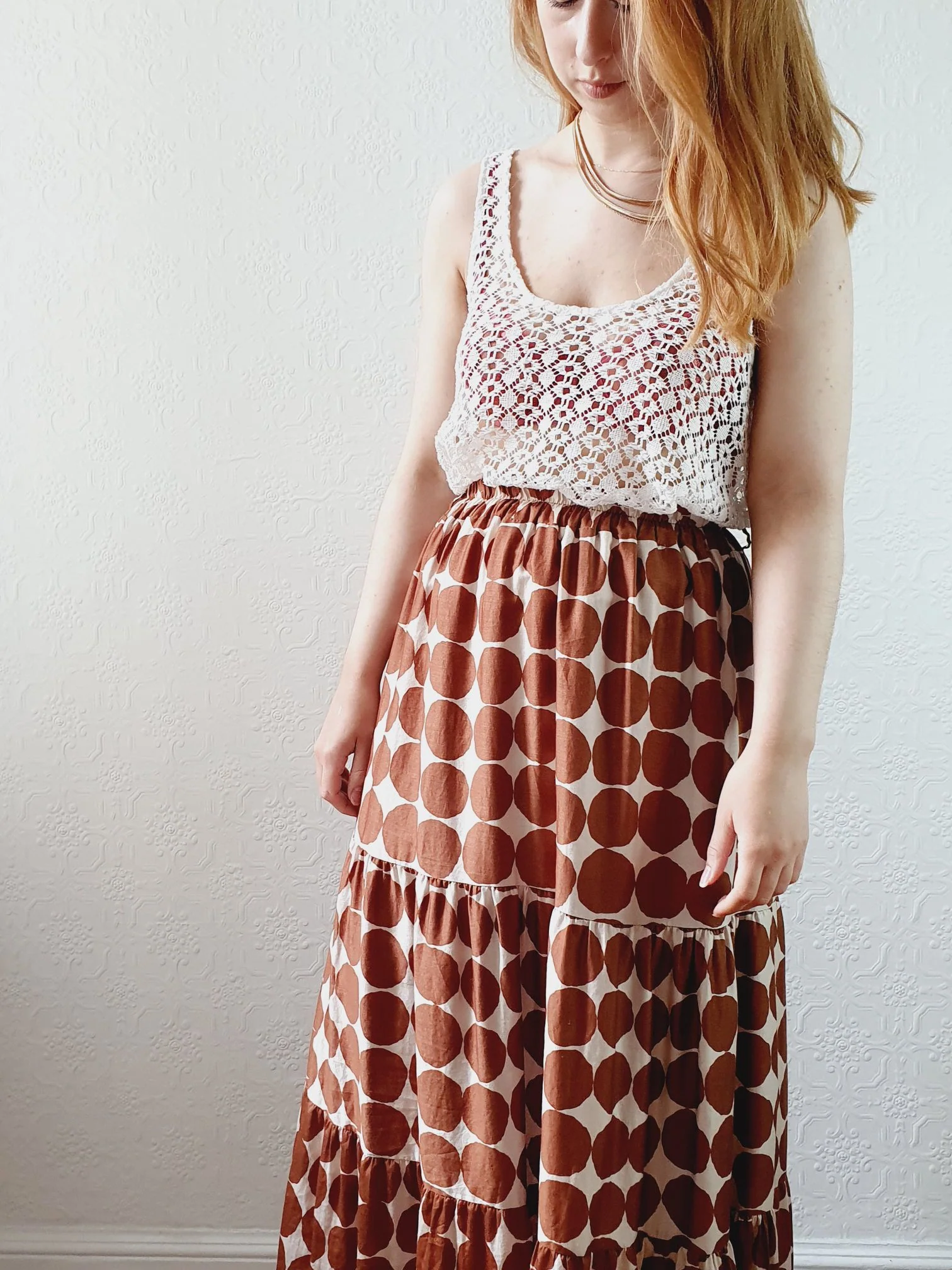 Vintage Circle Print Tiered Skirt - S/M - Image 3