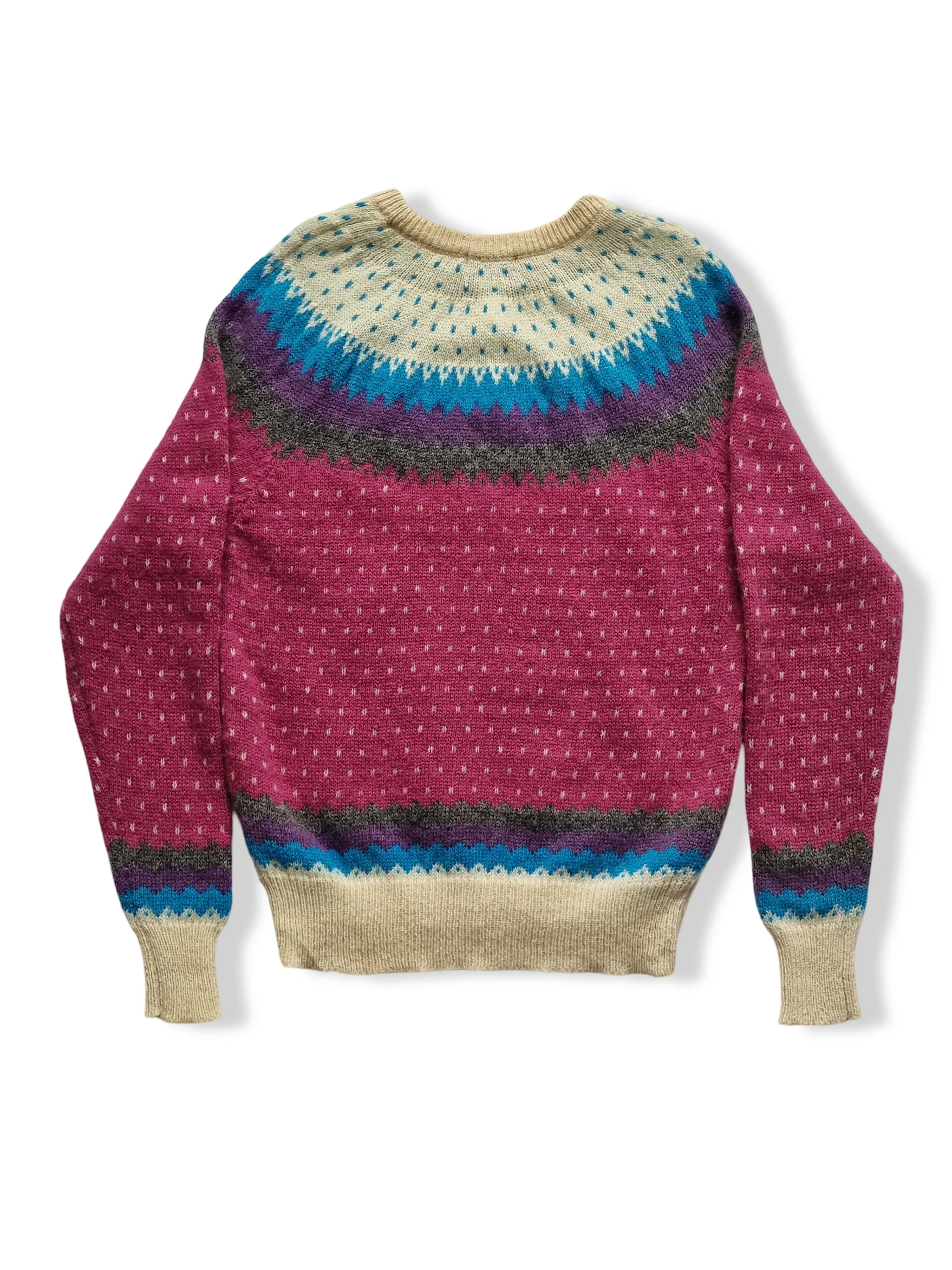 Vintage Colourful Pure Wool Fair Isle Knit Jumper - L - Image 4