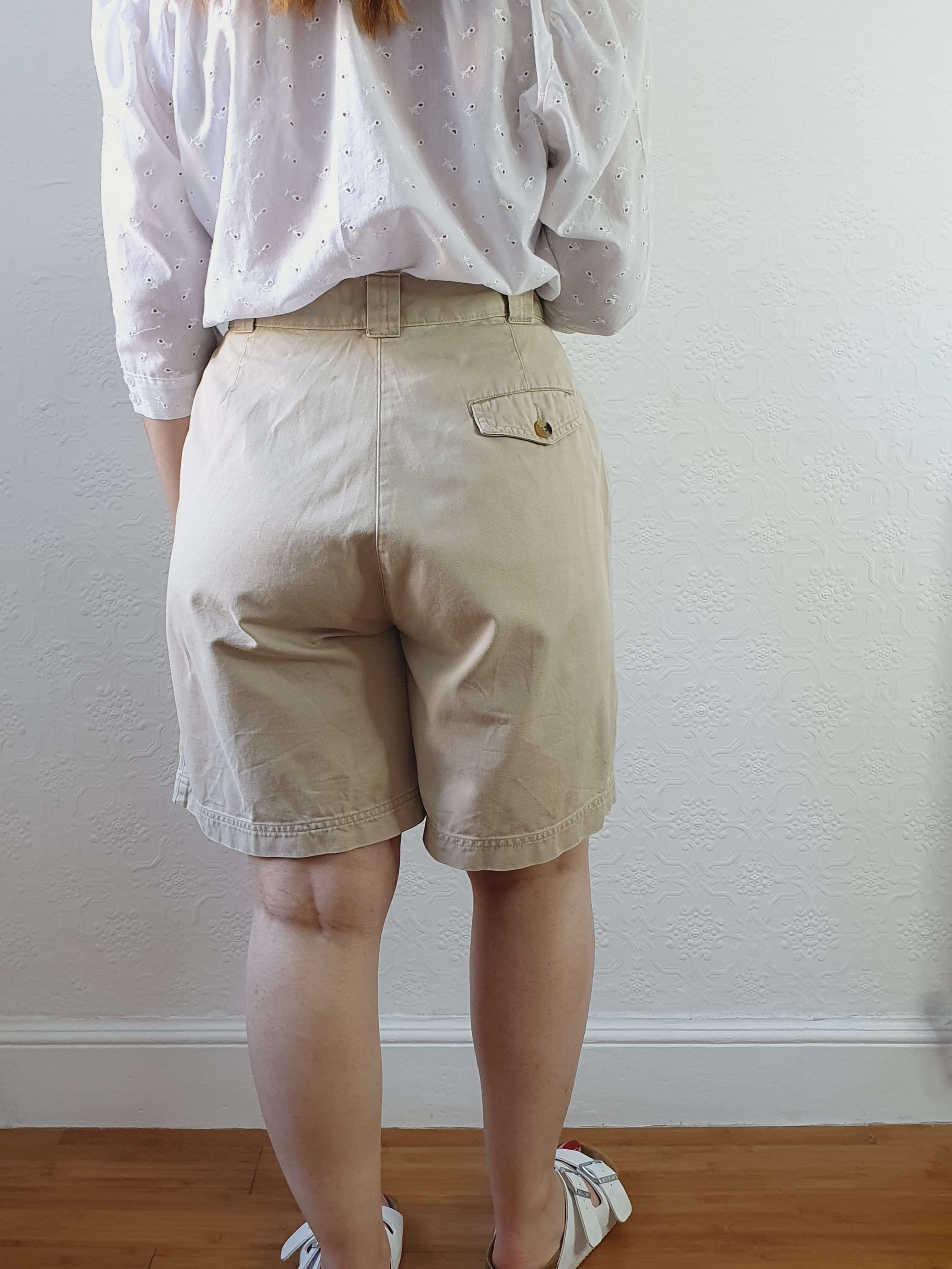 Vintage Cotton Light Beige High Waisted Shorts - M/L - Image 2