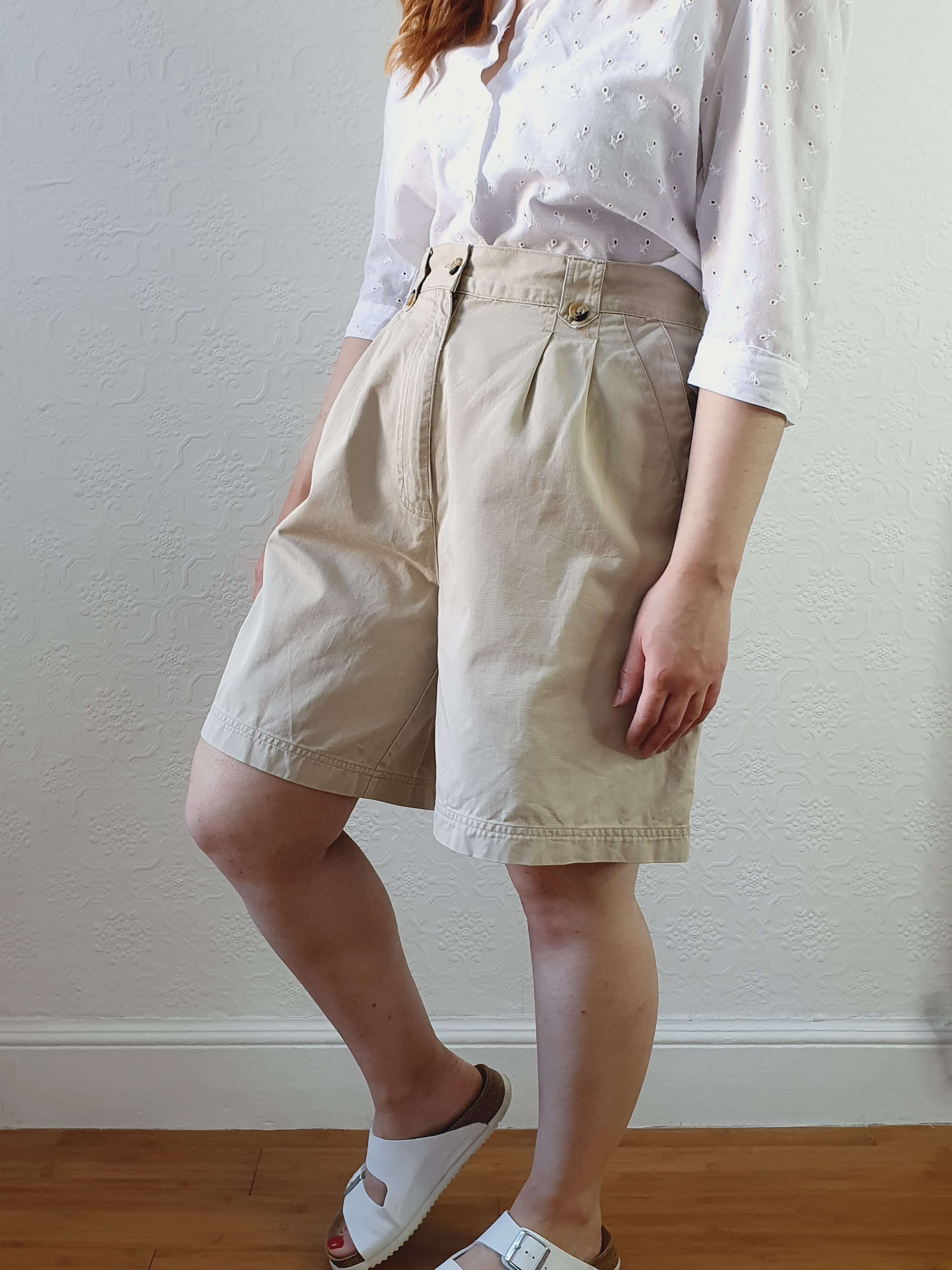 Vintage Cotton Light Beige High Waisted Shorts - M/L - Image 3