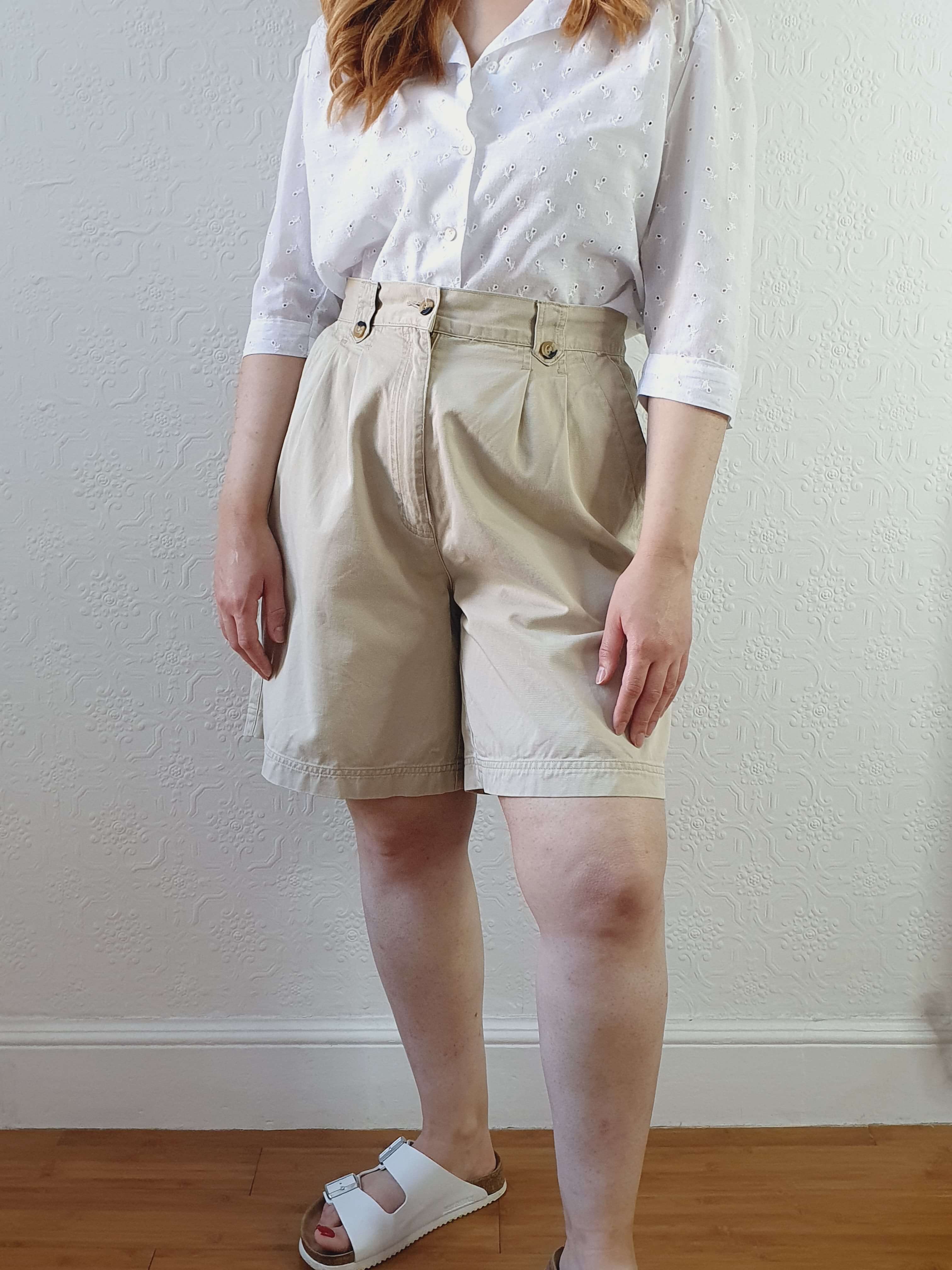 Vintage Cotton Light Beige High Waisted Shorts - M/L - Image 4