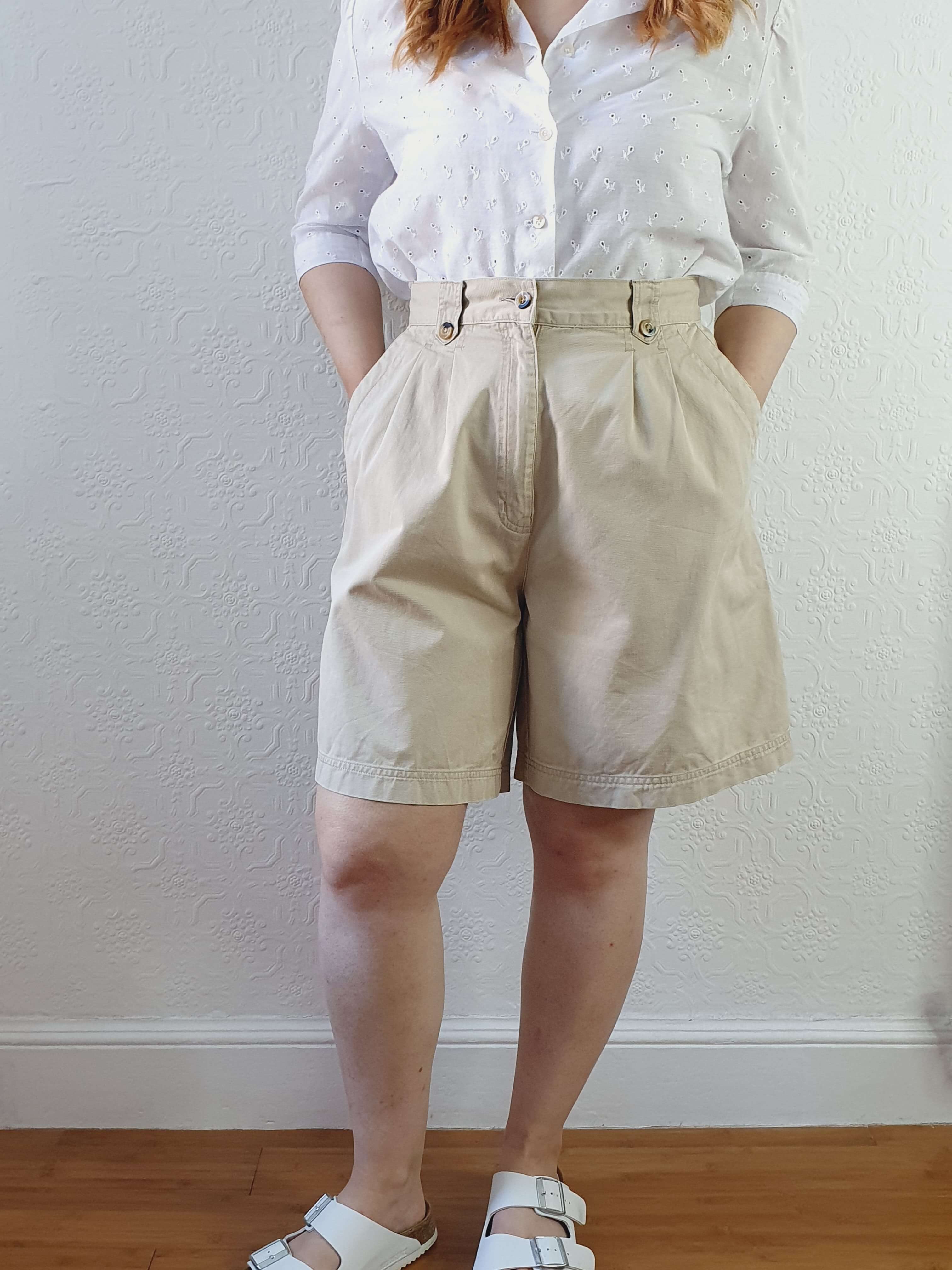 Vintage Cotton Light Beige High Waisted Shorts - M/L - Image 5