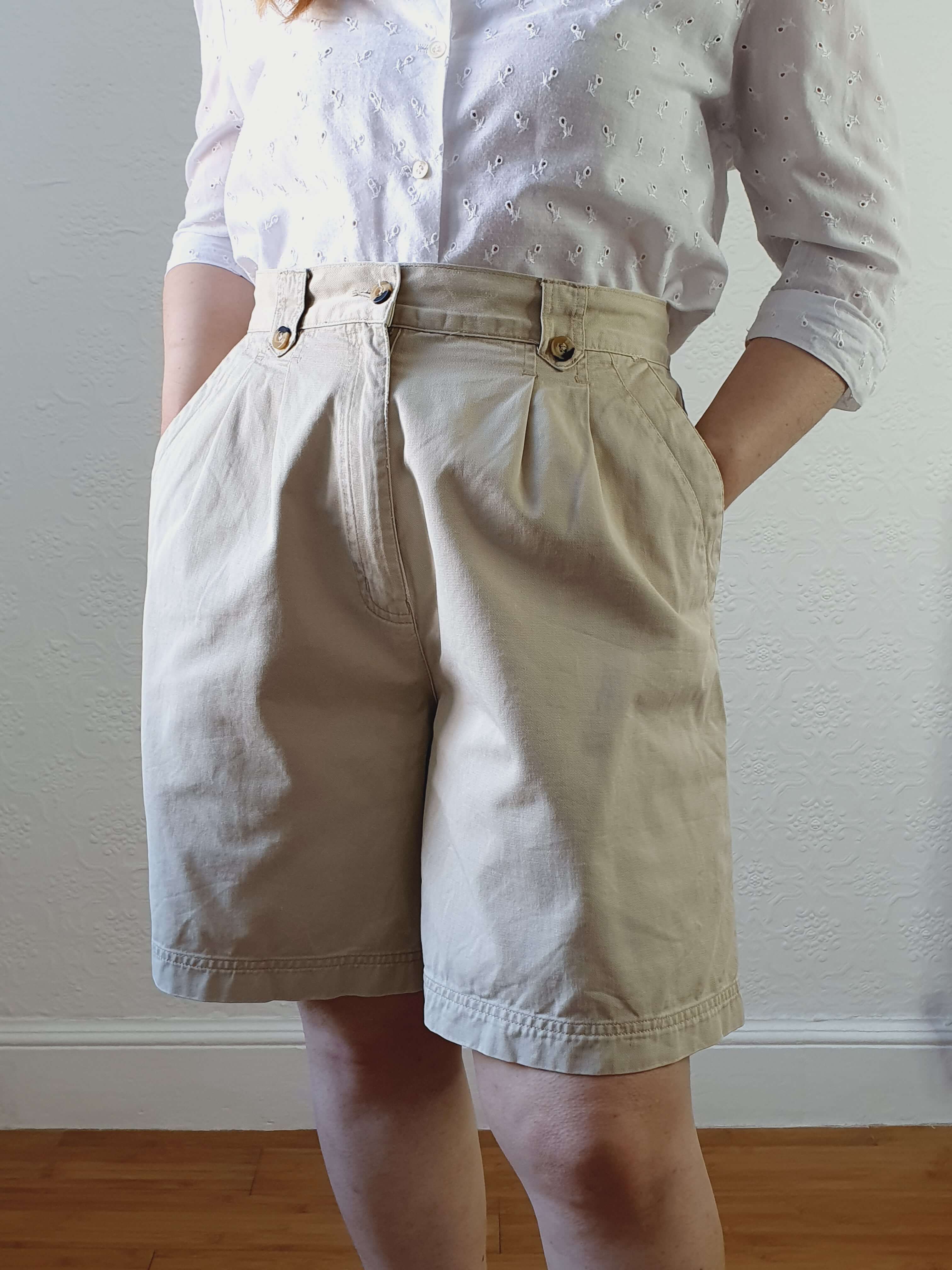 Vintage Cotton Light Beige High Waisted Shorts - M/L - Image 6
