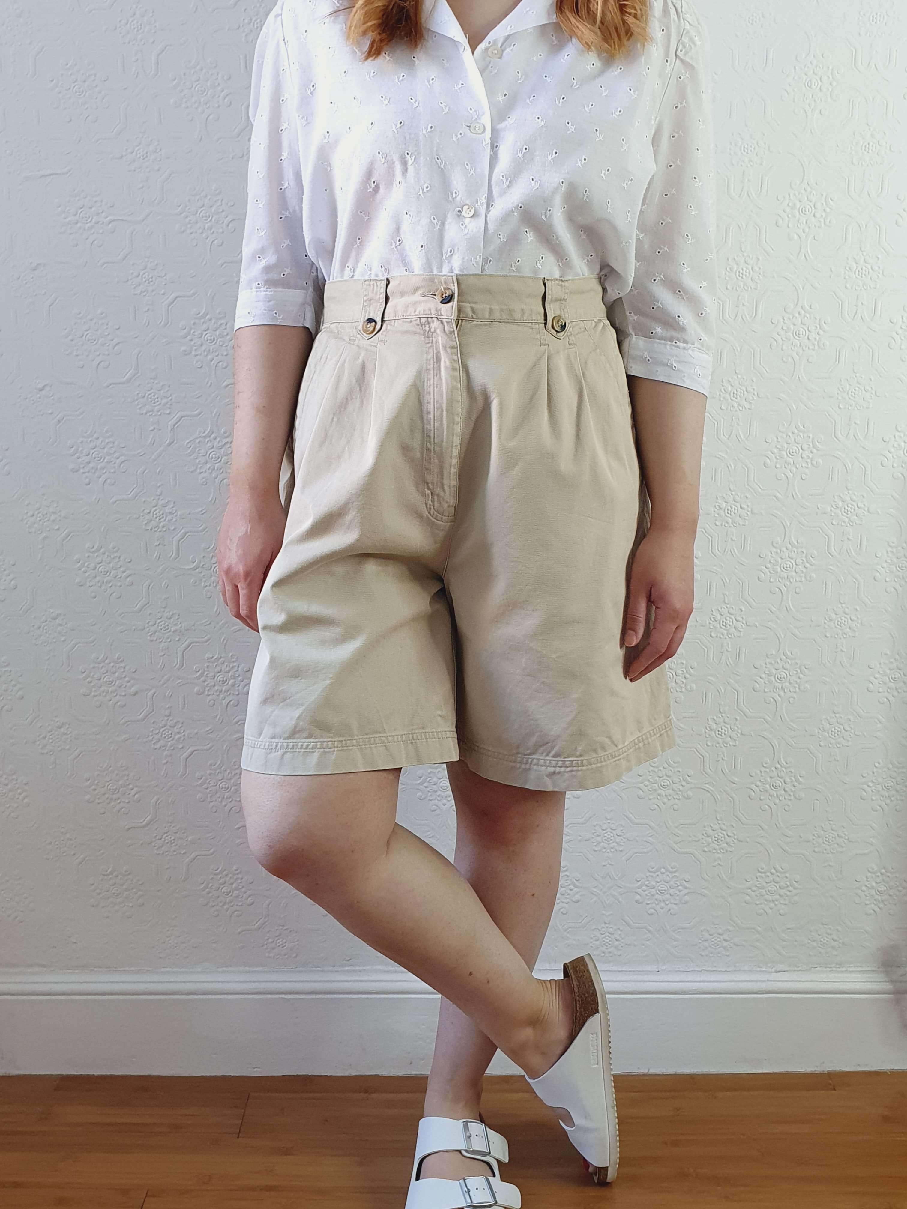 Vintage Cotton Light Beige High Waisted Shorts - M/L - Image 7