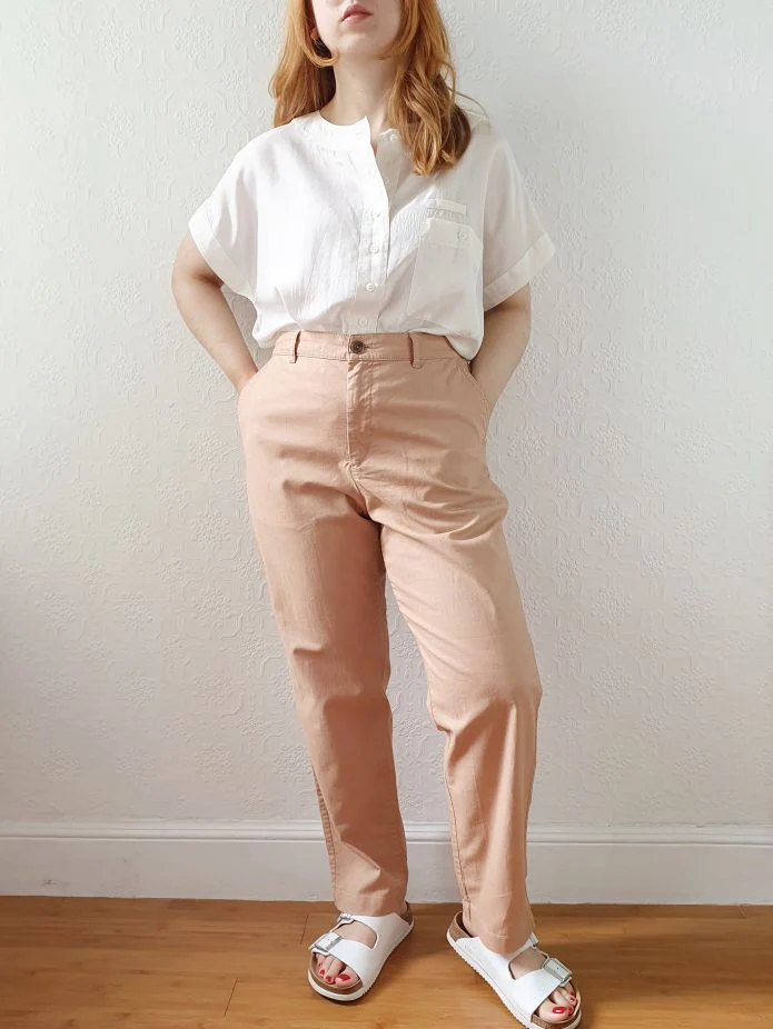 Vintage Cotton & Linen High Waisted Pink/Tan Summer Trousers - L