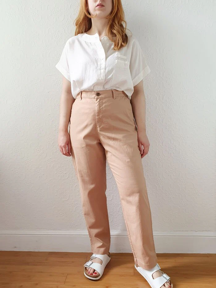 Vintage Cotton & Linen High Waisted Pink/Tan Summer Trousers - L - Image 2