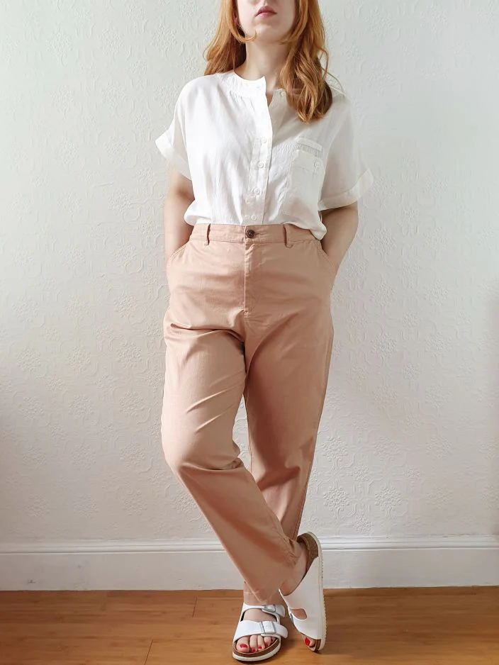 Vintage Cotton & Linen High Waisted Pink/Tan Summer Trousers - L - Image 3