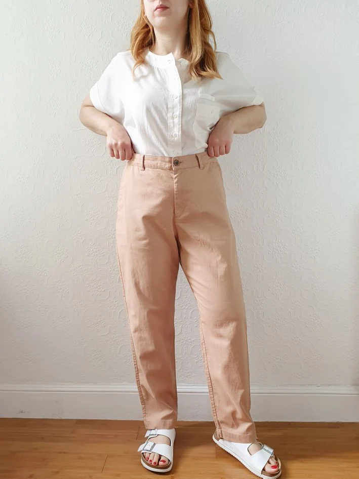 Vintage Cotton & Linen High Waisted Pink/Tan Summer Trousers - L - Image 4