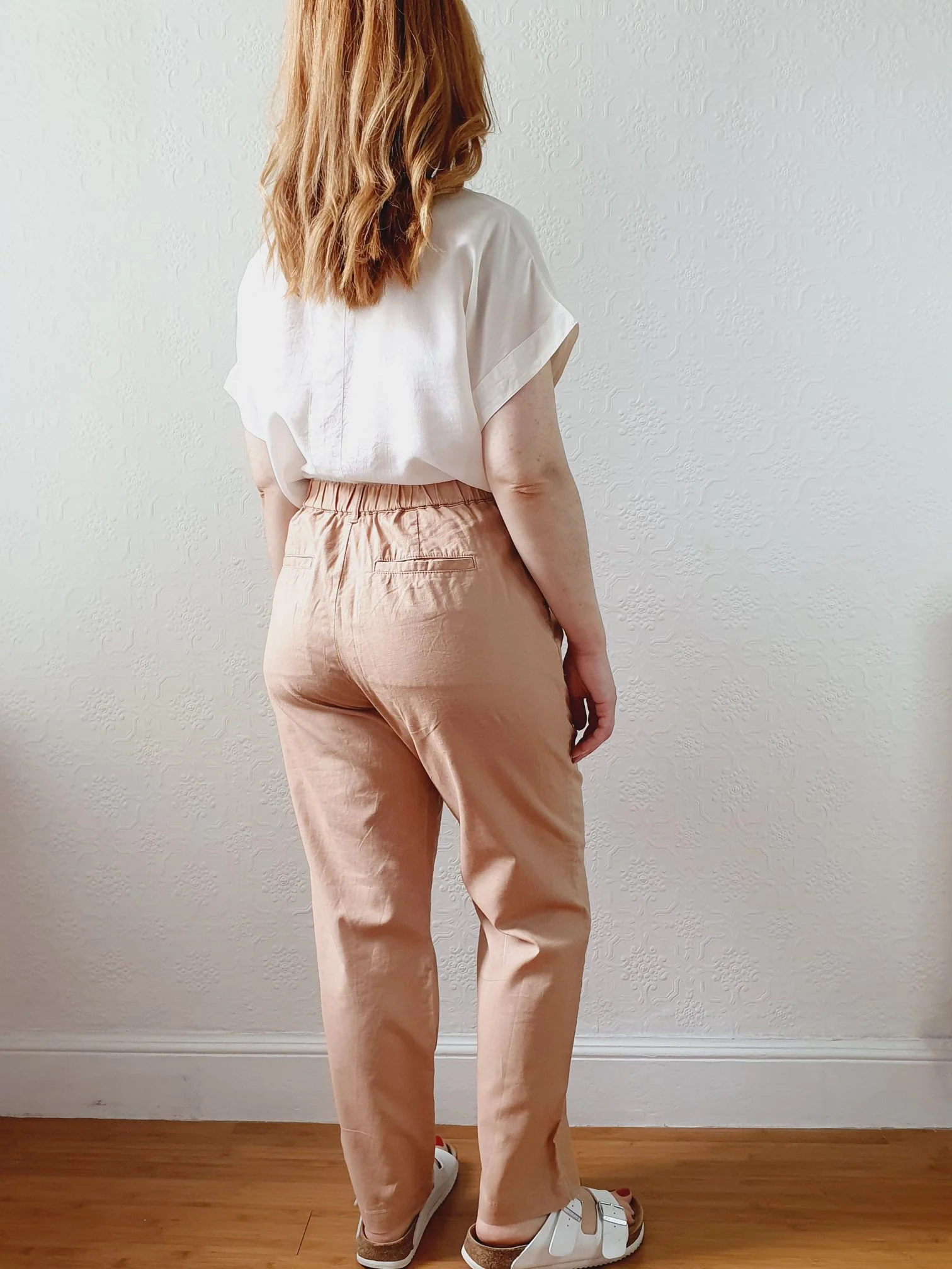 Vintage Cotton & Linen High Waisted Pink/Tan Summer Trousers - L - Image 5