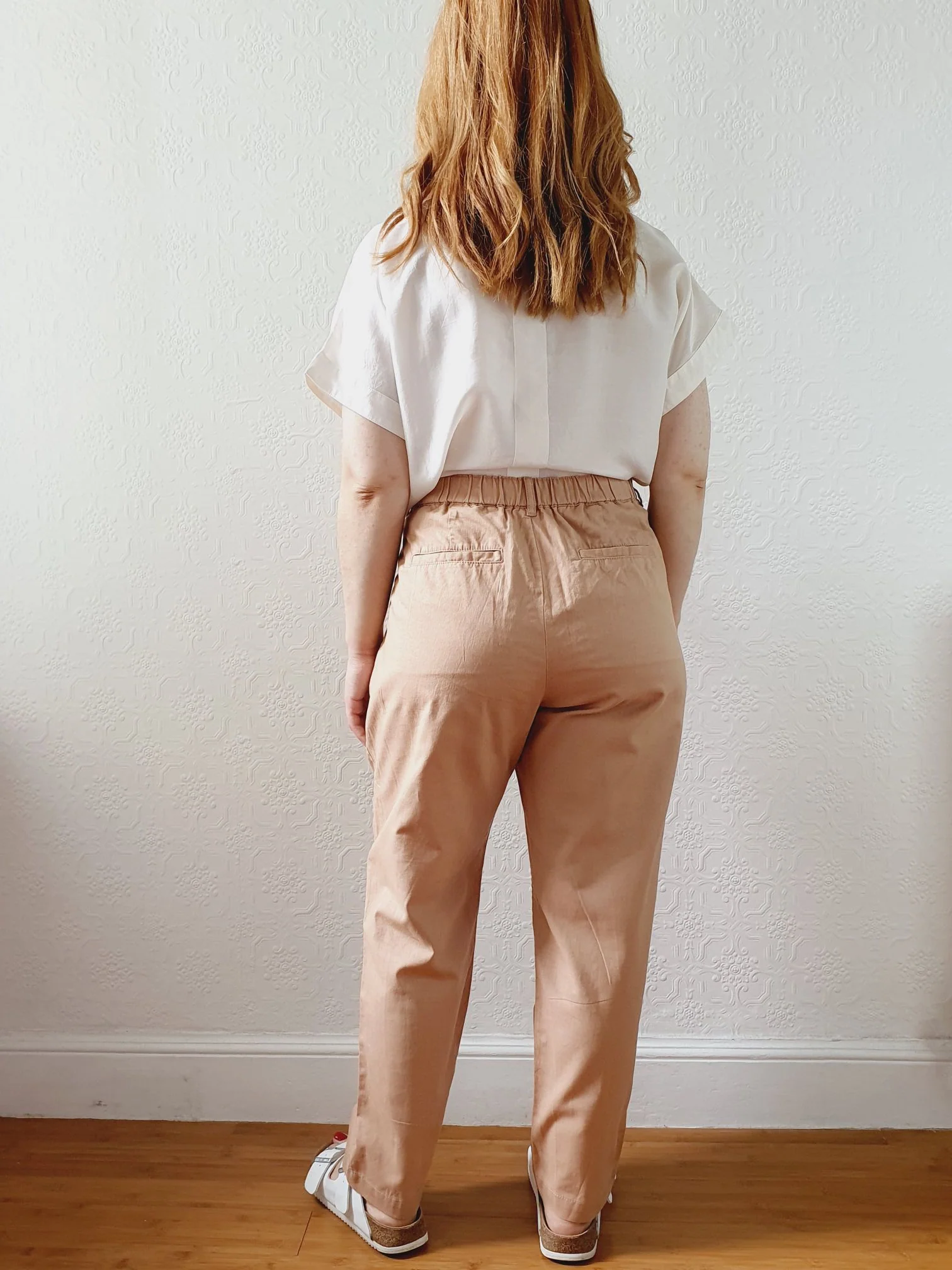 Vintage Cotton & Linen High Waisted Pink/Tan Summer Trousers - L - Image 6