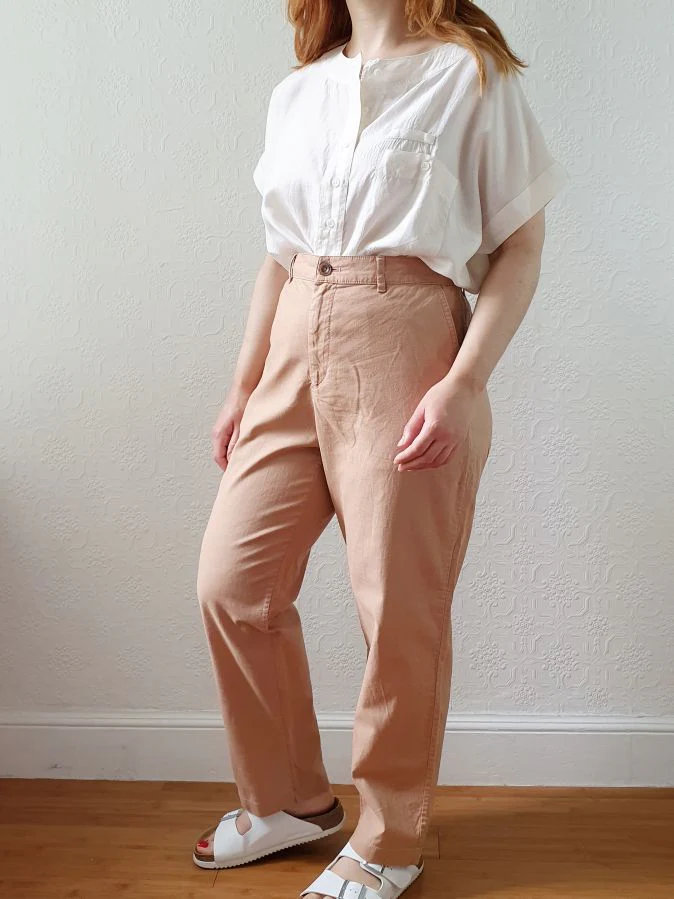 Vintage Cotton & Linen High Waisted Pink/Tan Summer Trousers - L - Image 8