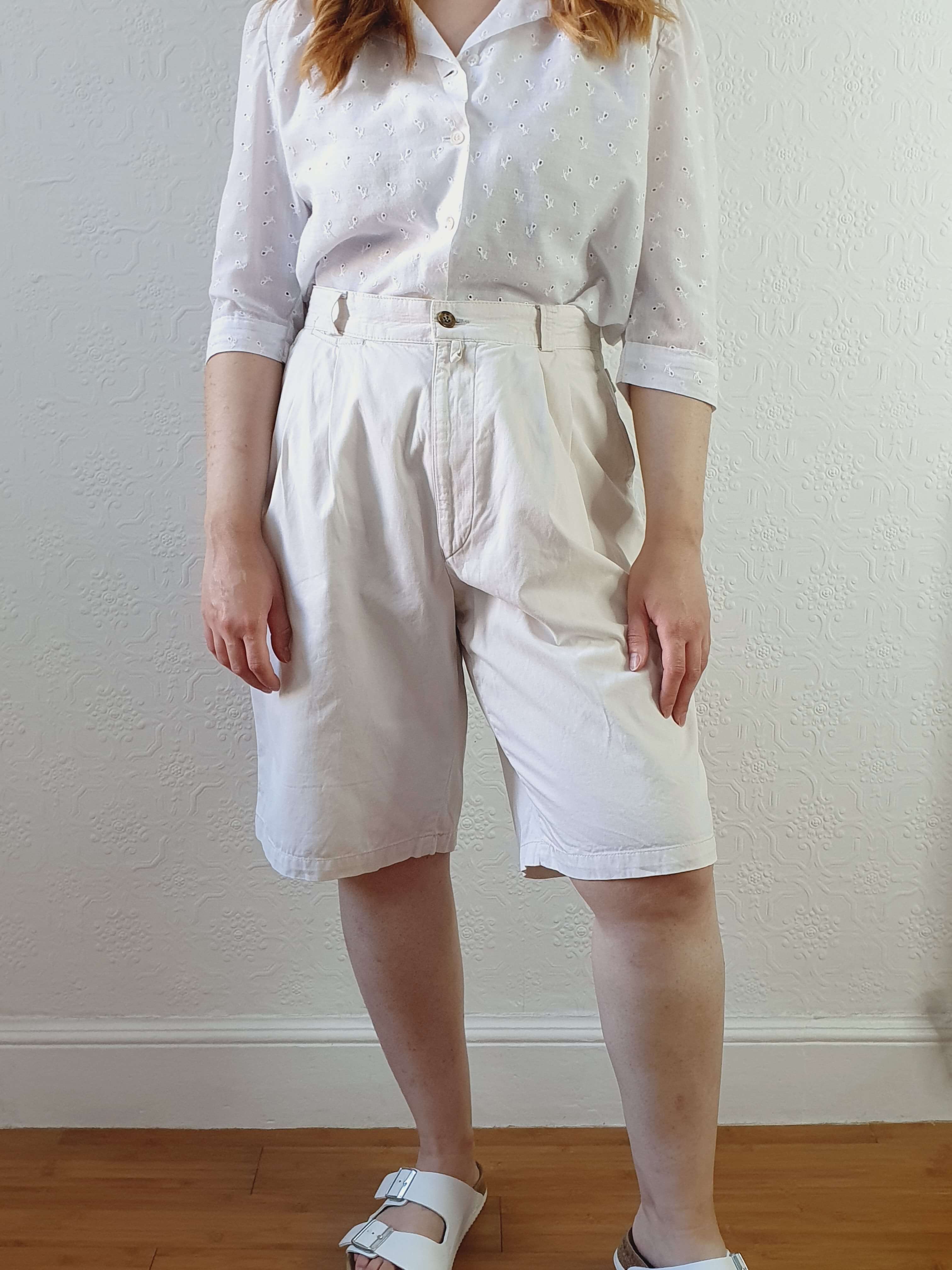 Vintage Cotton Off White High Waisted Shorts - M