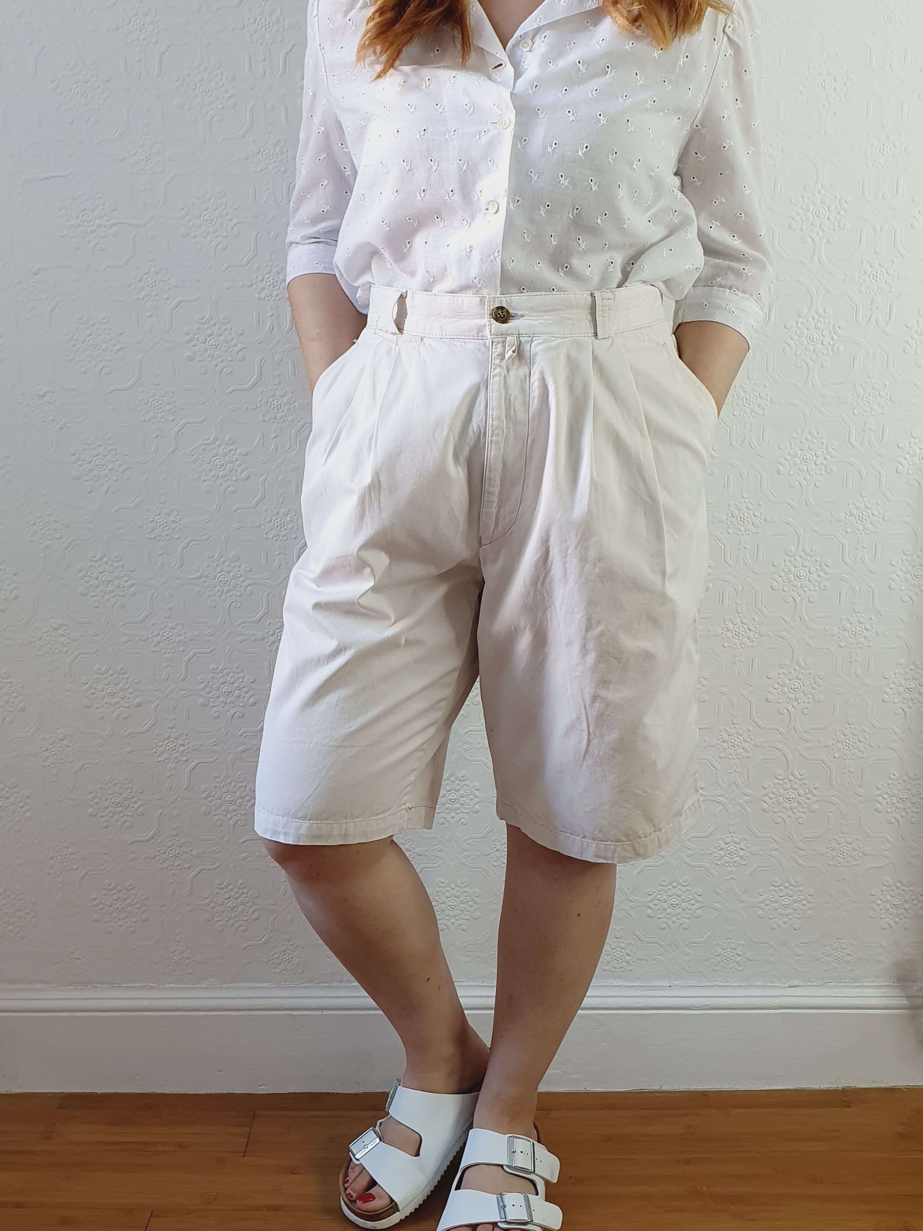 Vintage Cotton Off White High Waisted Shorts - M - Image 2