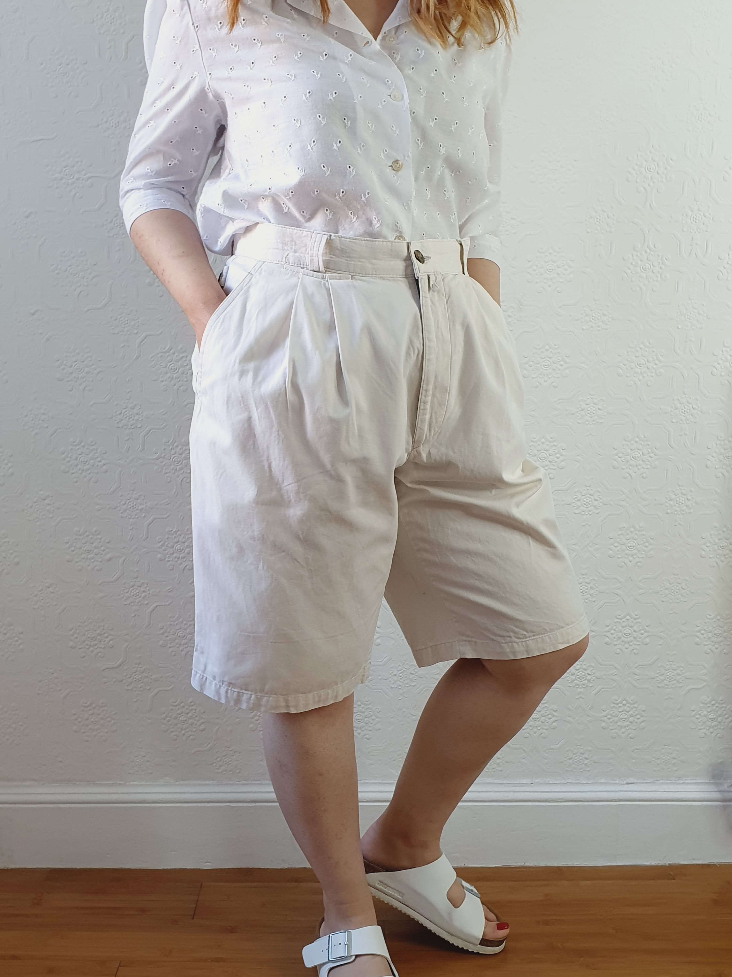 Vintage Cotton Off White High Waisted Shorts - M - Image 3