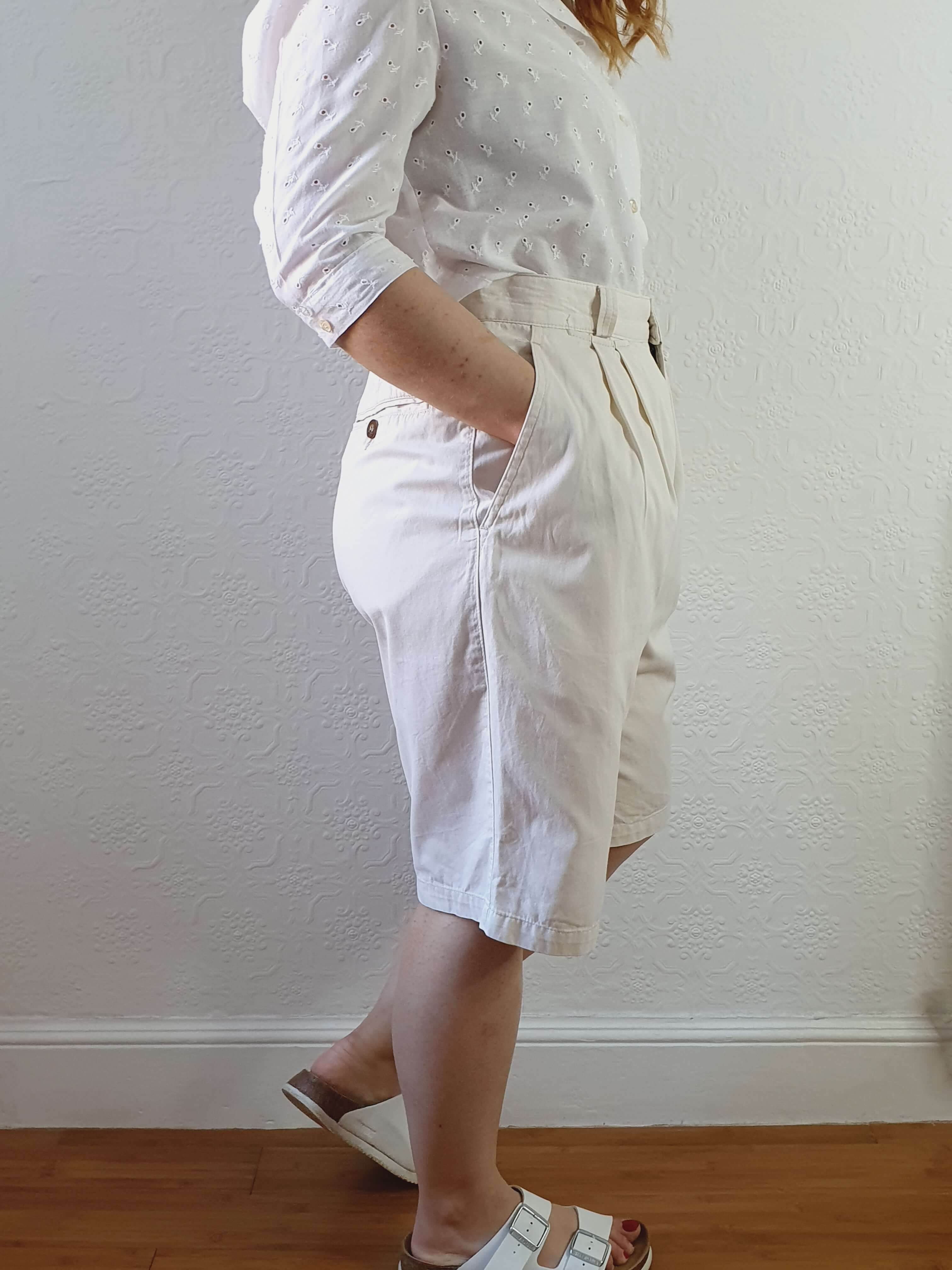 Vintage Cotton Off White High Waisted Shorts - M - Image 4