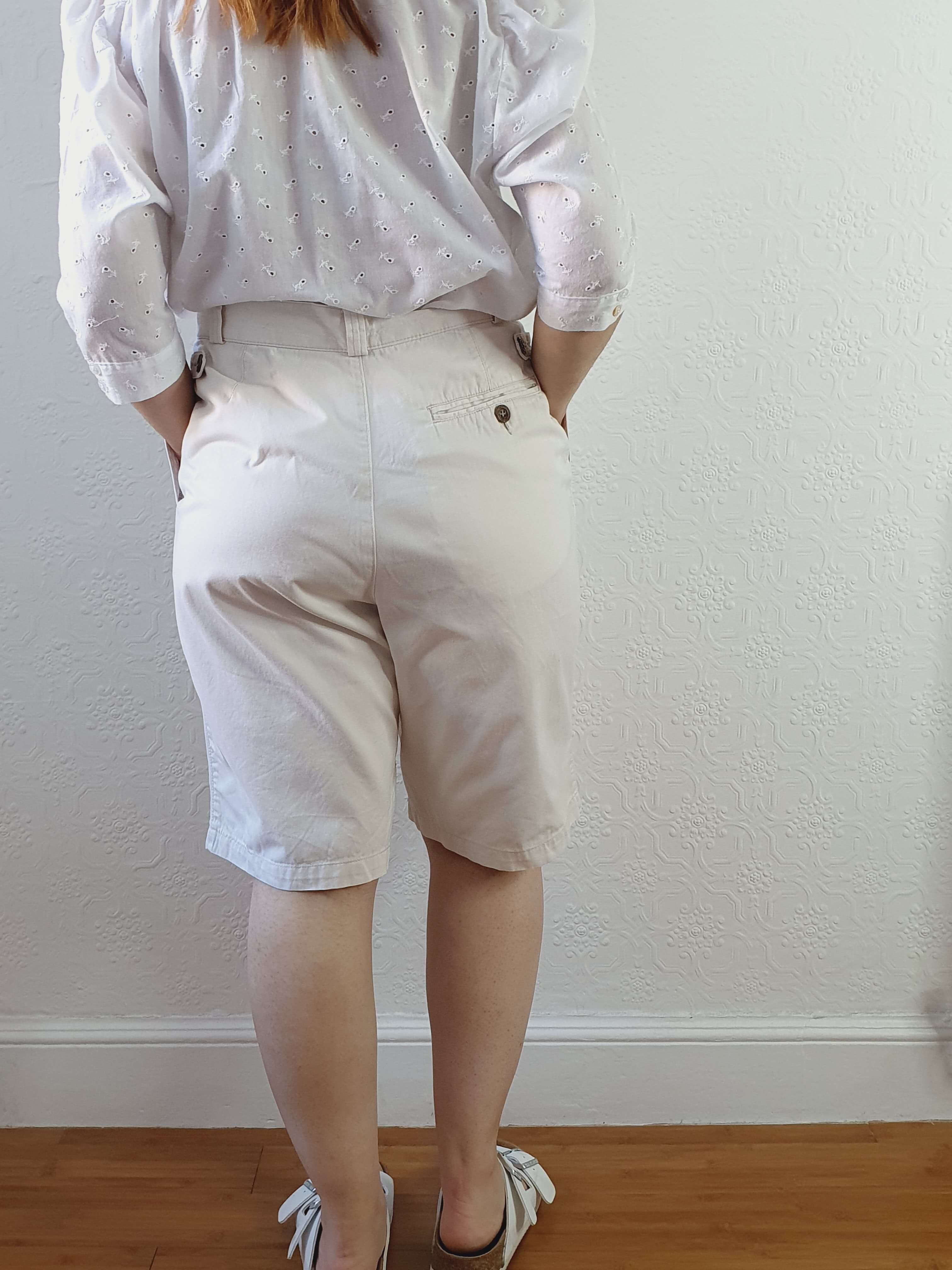 Vintage Cotton Off White High Waisted Shorts - M - Image 5