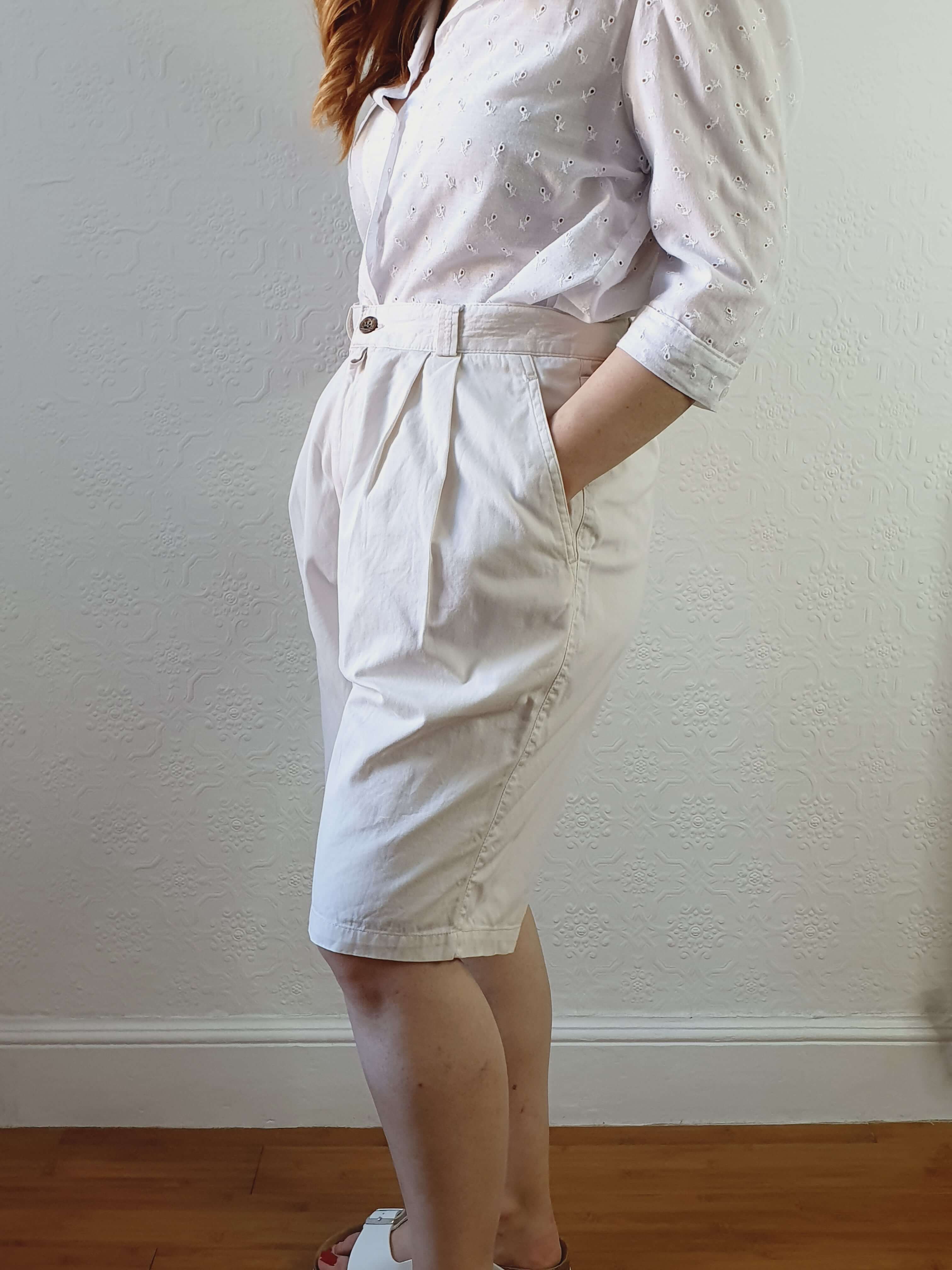 Vintage Cotton Off White High Waisted Shorts - M - Image 6